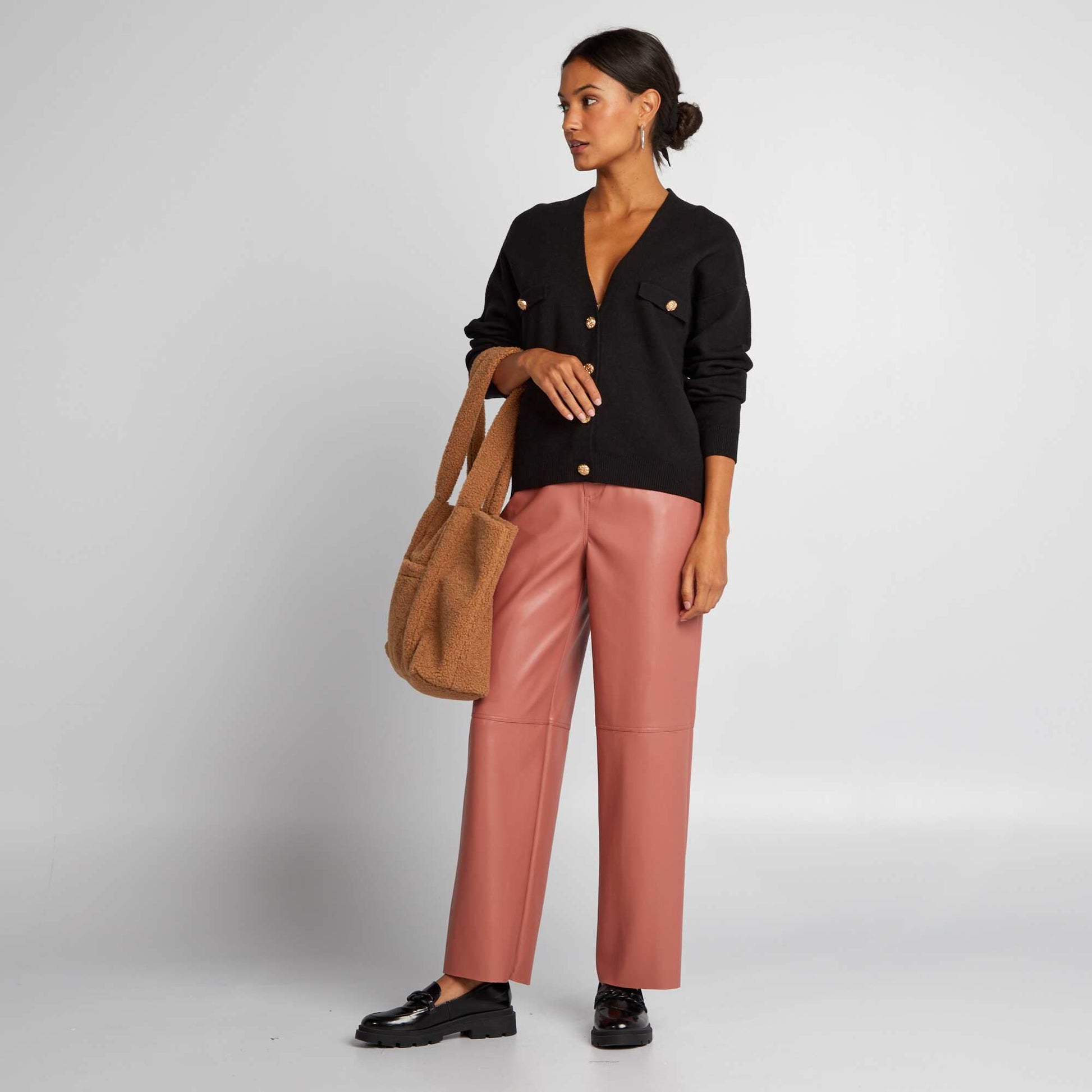 V-neck cardigan with gold buttons BLACK