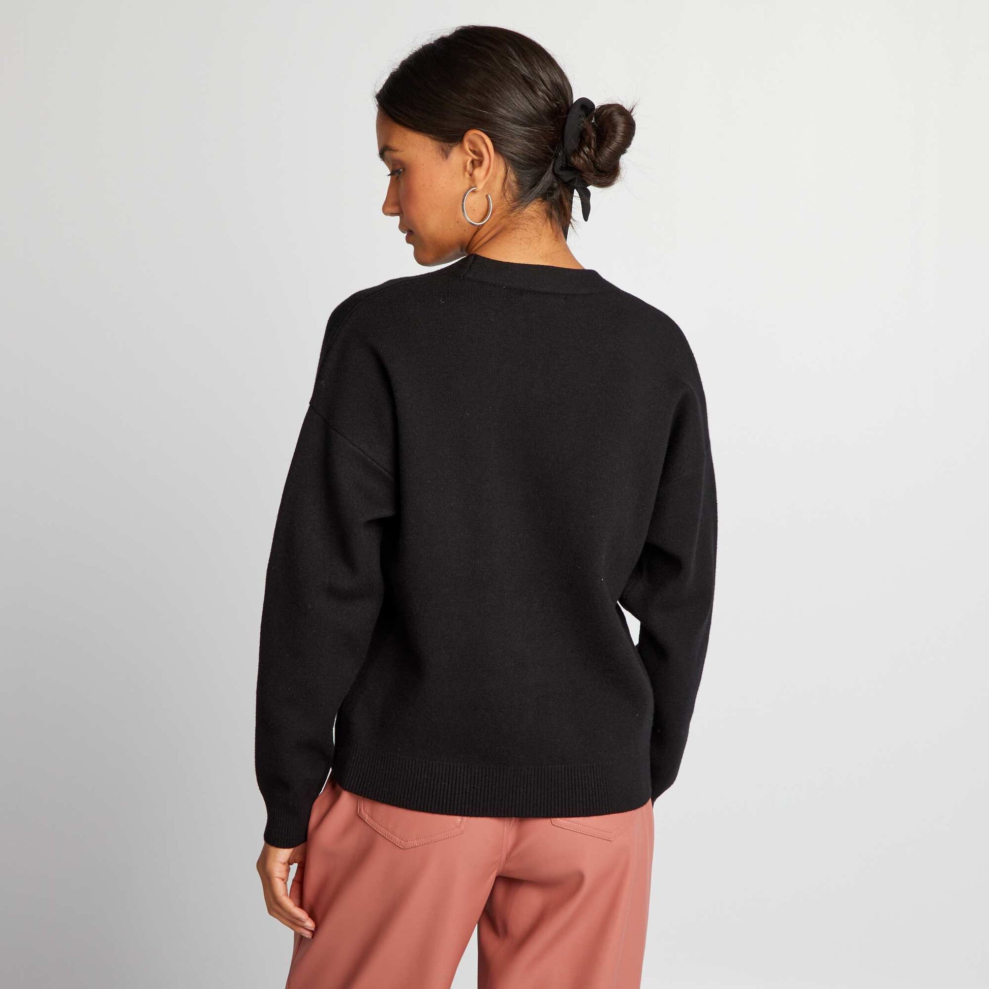 V-neck cardigan with gold buttons BLACK