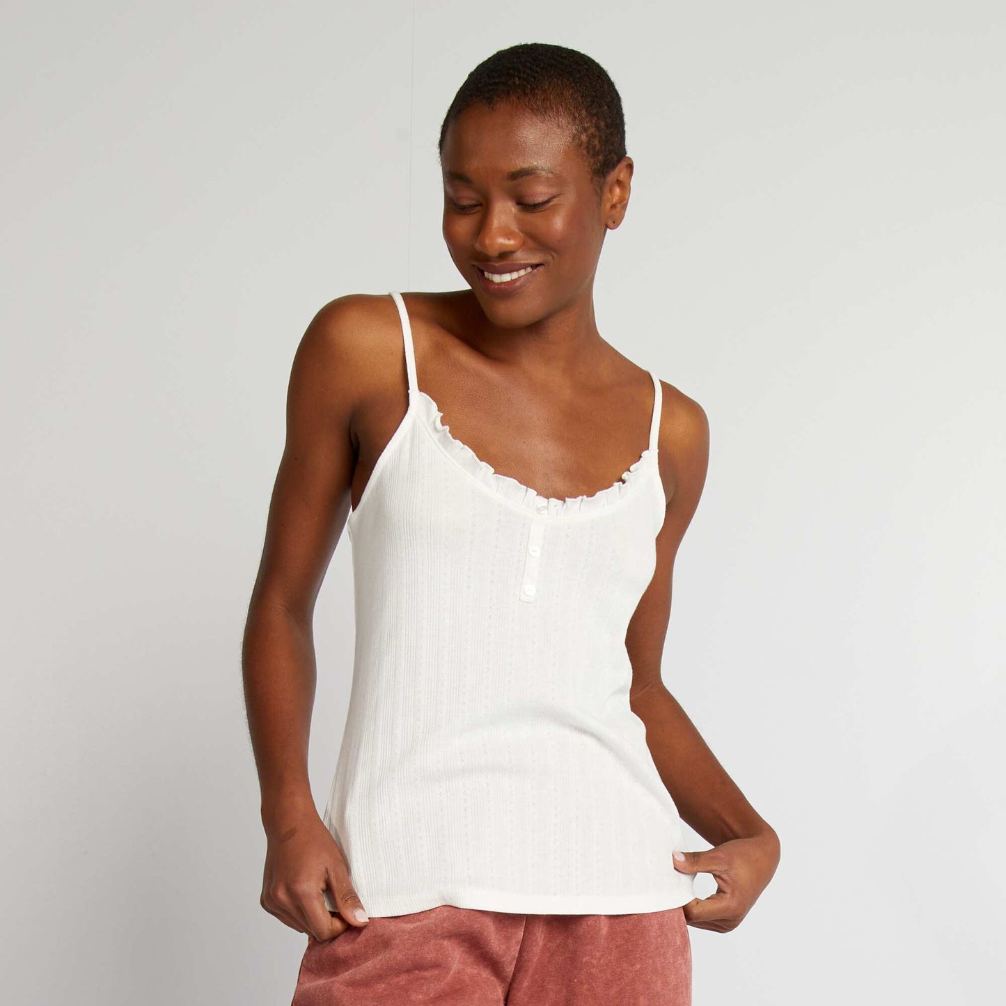 Pointelle knit pyjama vest top WHITE