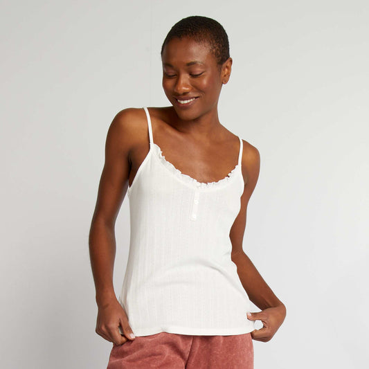 Pointelle knit pyjama vest top WHITE