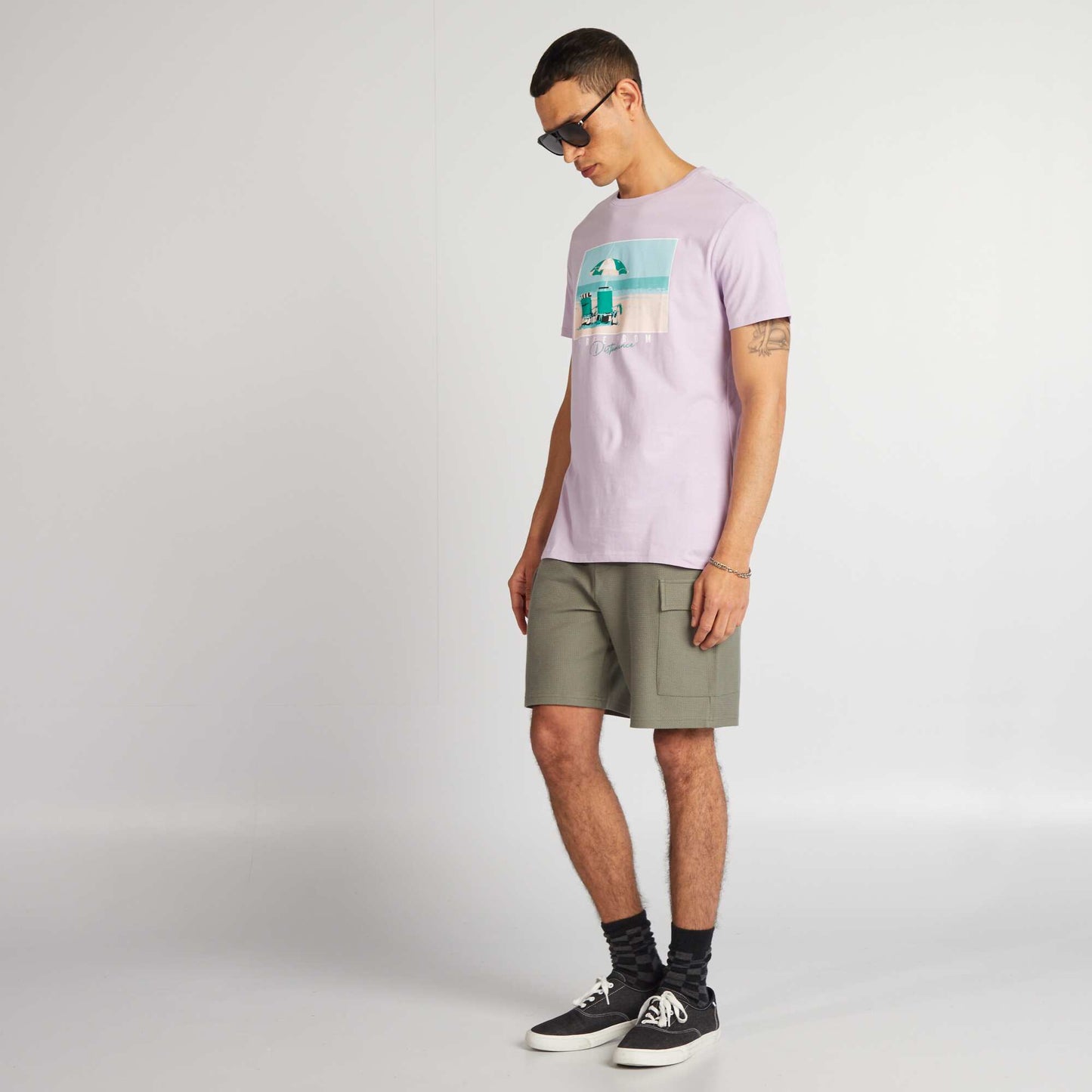 Printed cotton T-shirt with round neck PURPLE