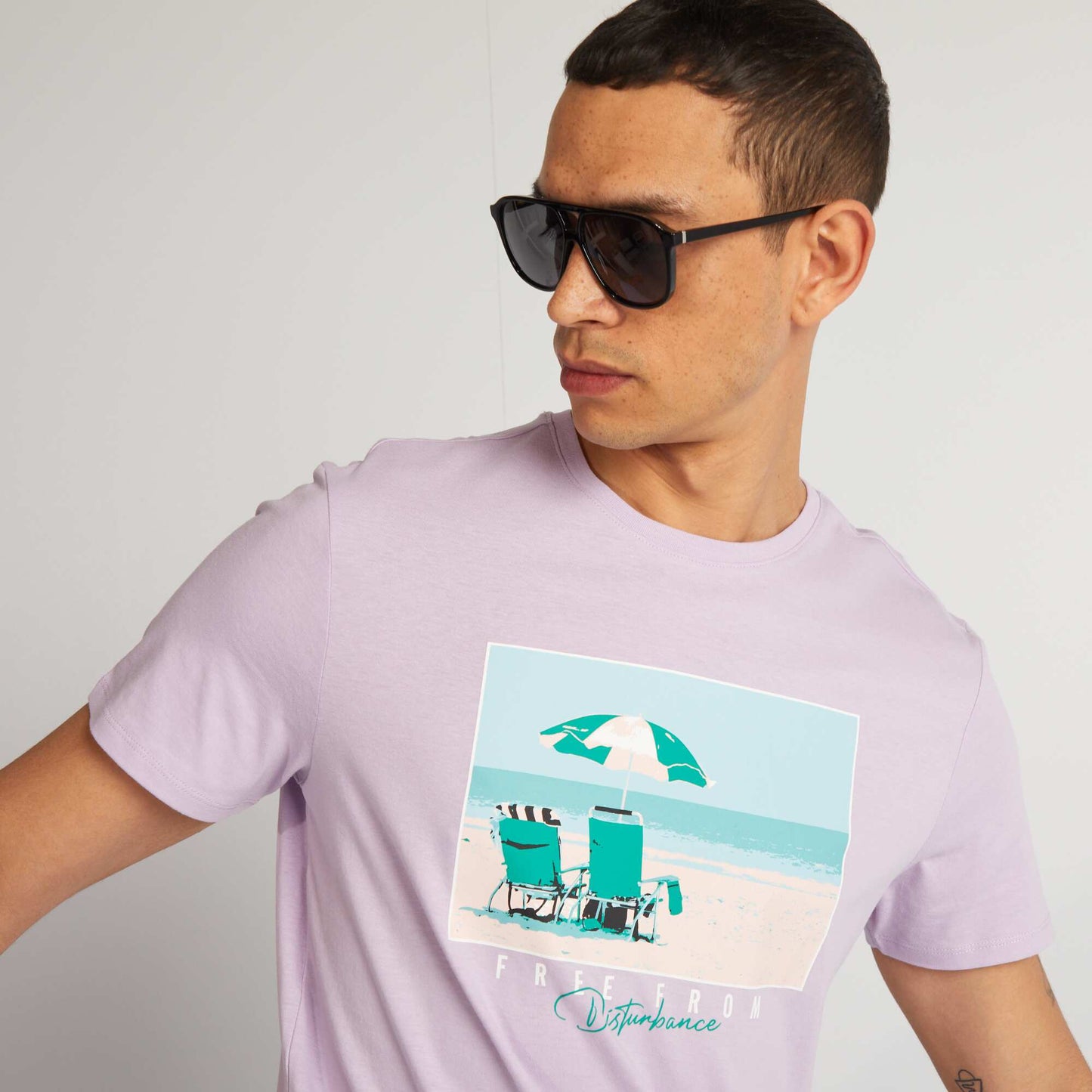 Printed cotton T-shirt with round neck PURPLE