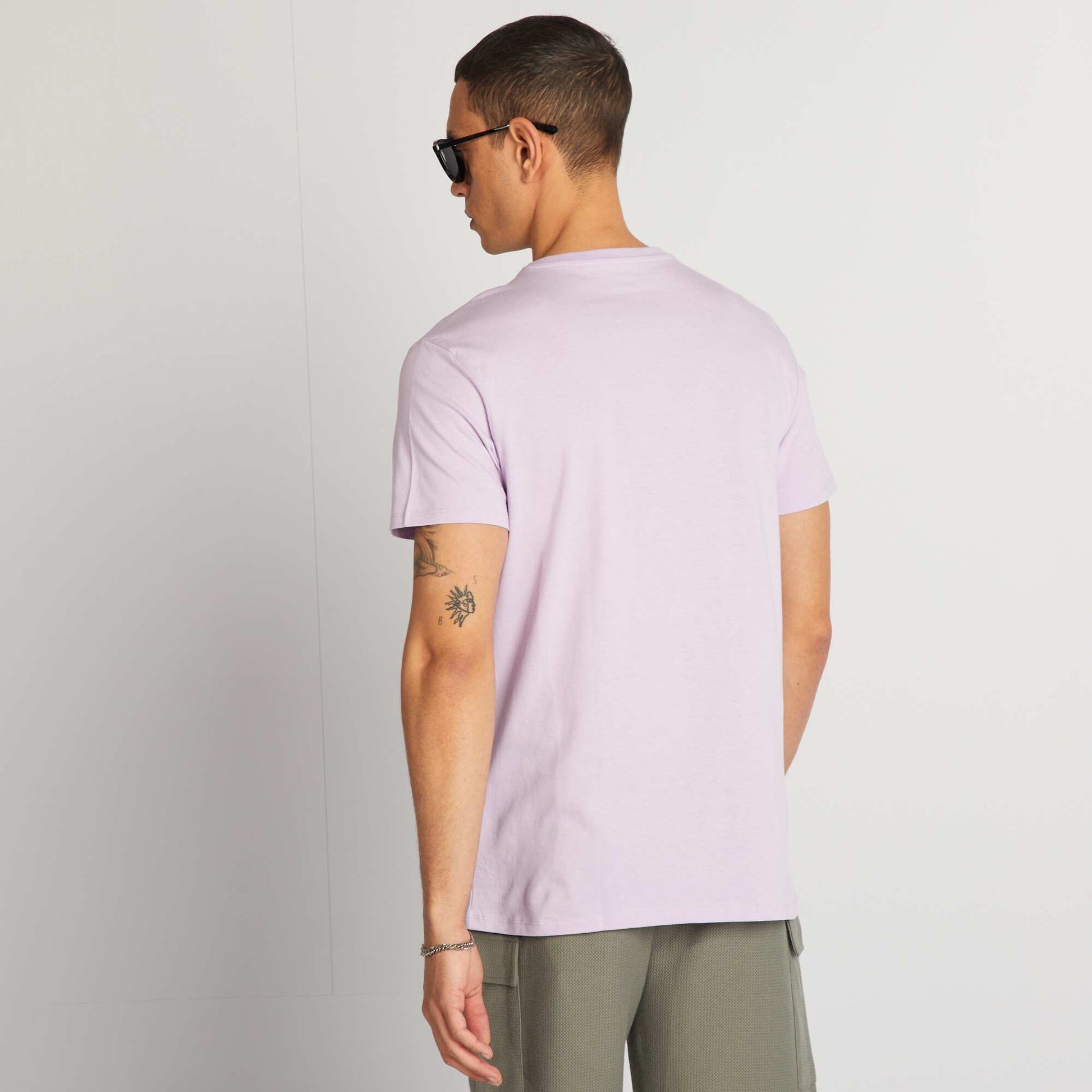 Printed cotton T-shirt with round neck PURPLE