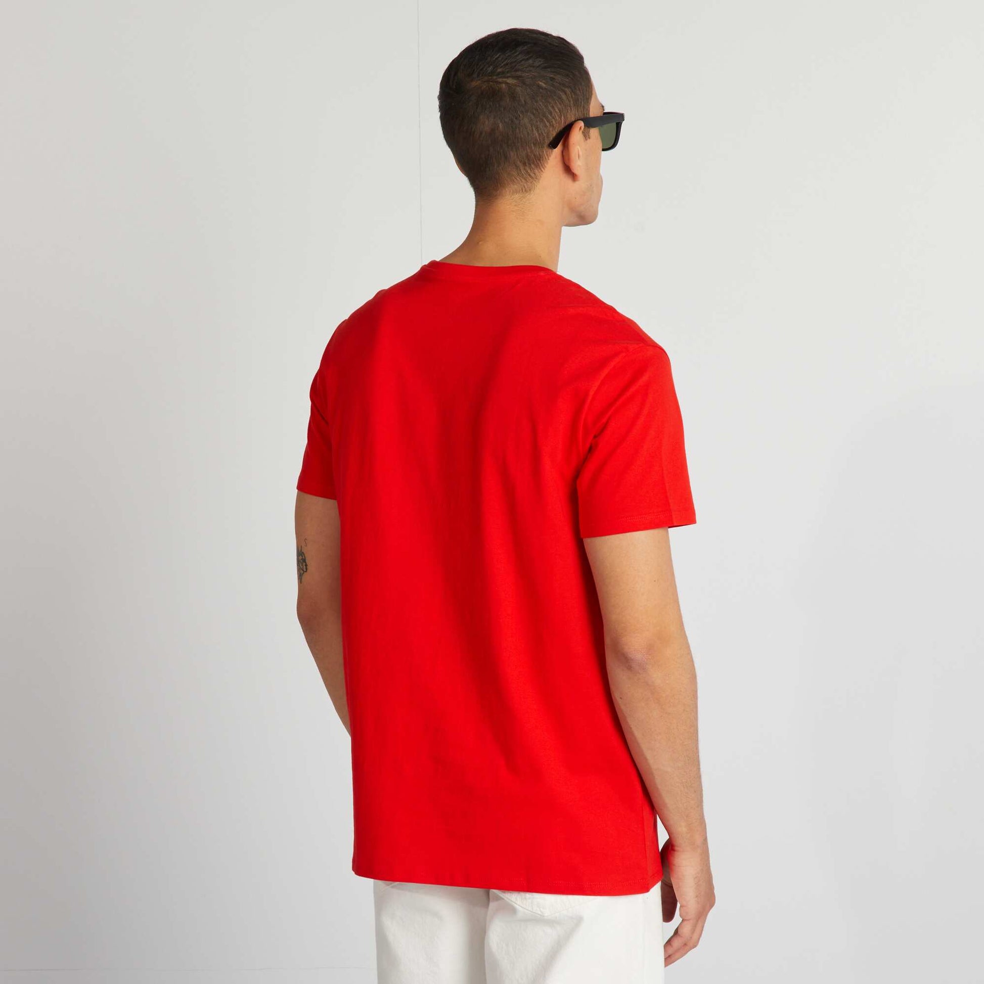 Printed cotton T-shirt with round neck RED