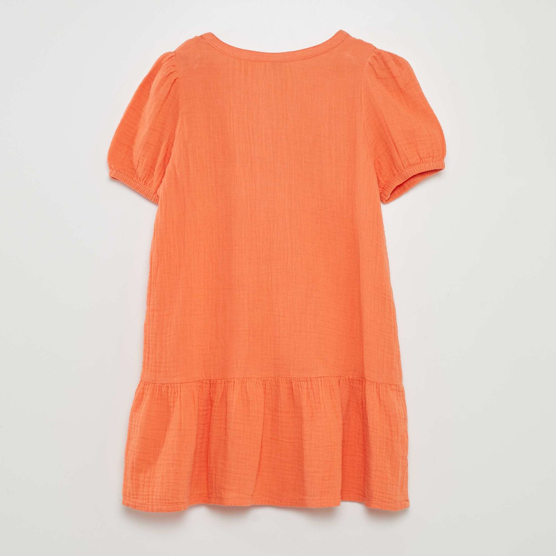 Cotton gauze dress with puff sleeves ORANGE