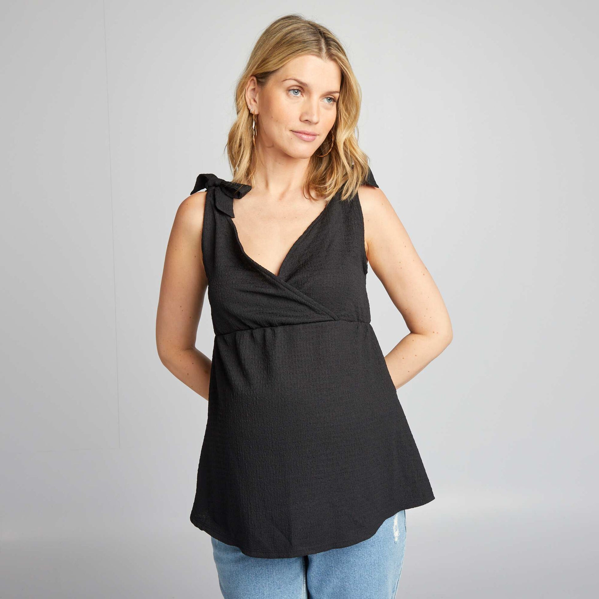 Breastfeeding top with tie straps BLACK