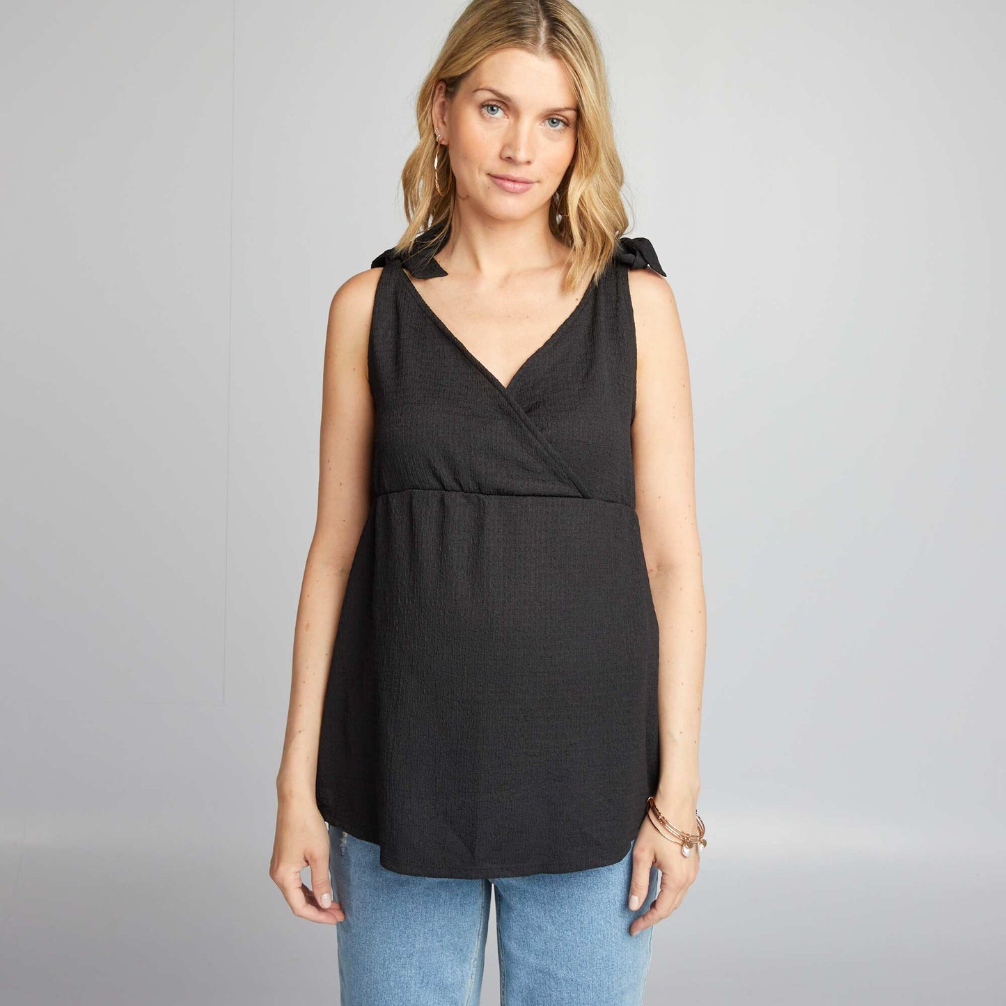 Breastfeeding top with tie straps BLACK