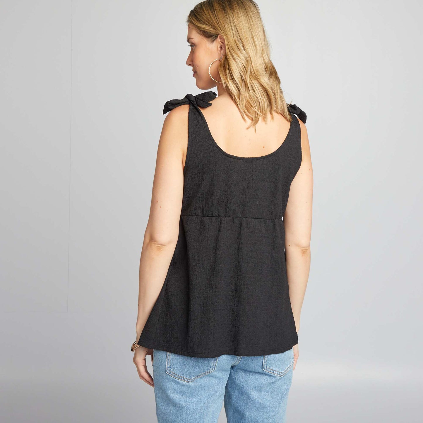Breastfeeding top with tie straps BLACK
