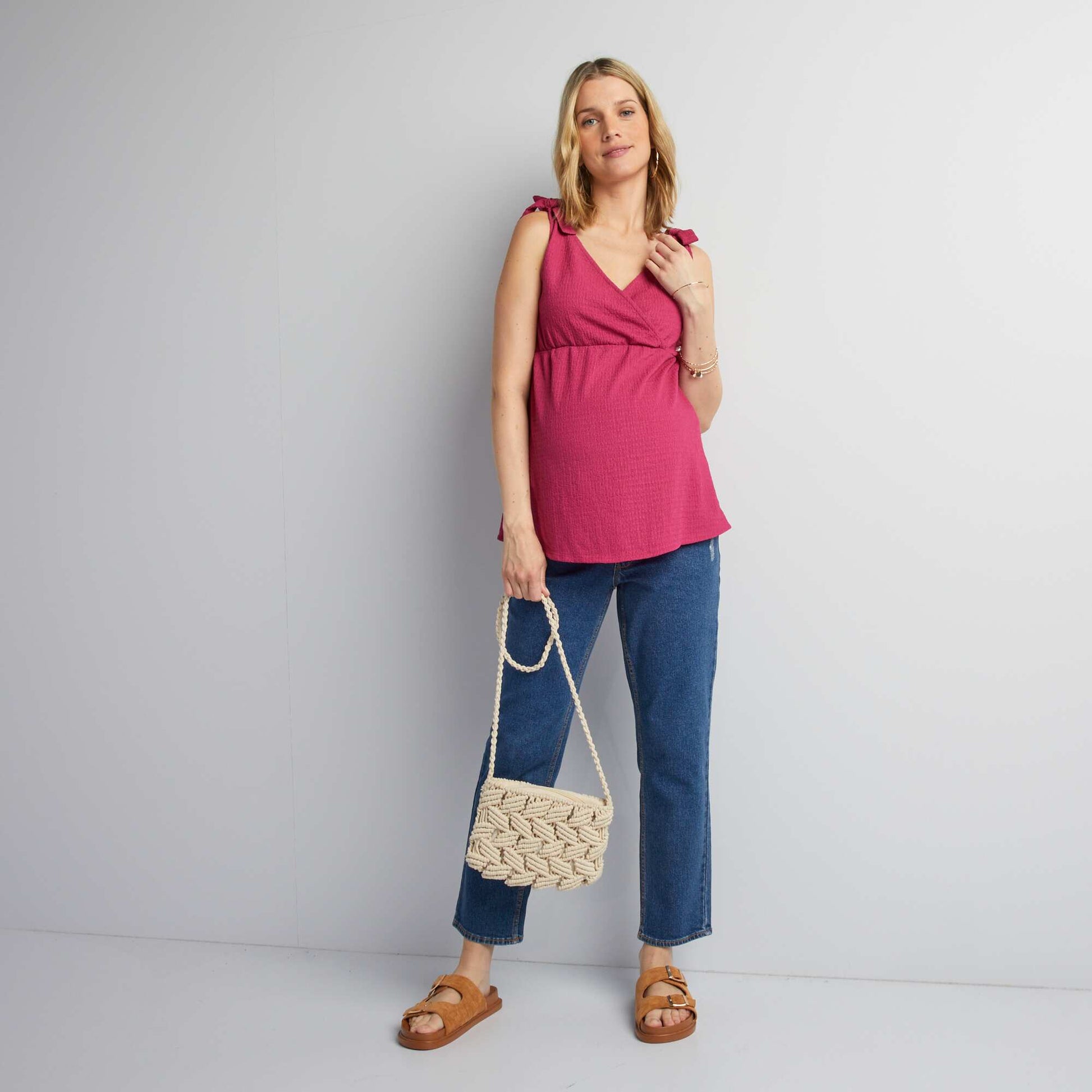 Breastfeeding top with tie straps PINK