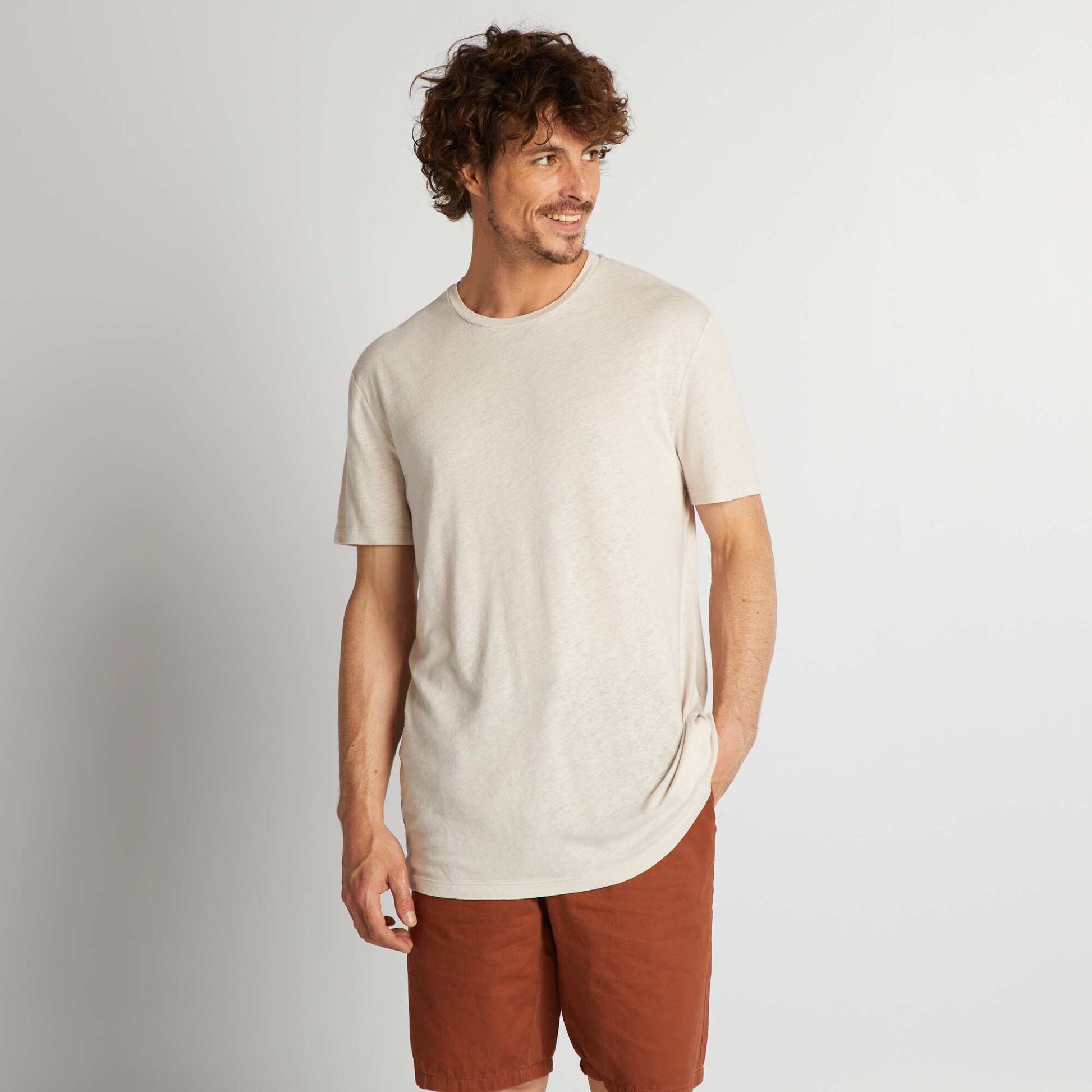 تي شيرت من مزيج الكتان BEIGE
