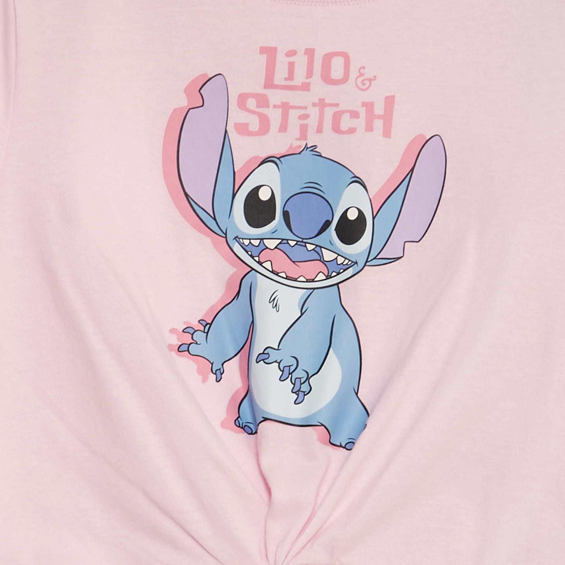 Lilo & Stitch short-sleeved T-shirt with knotted effect PINK