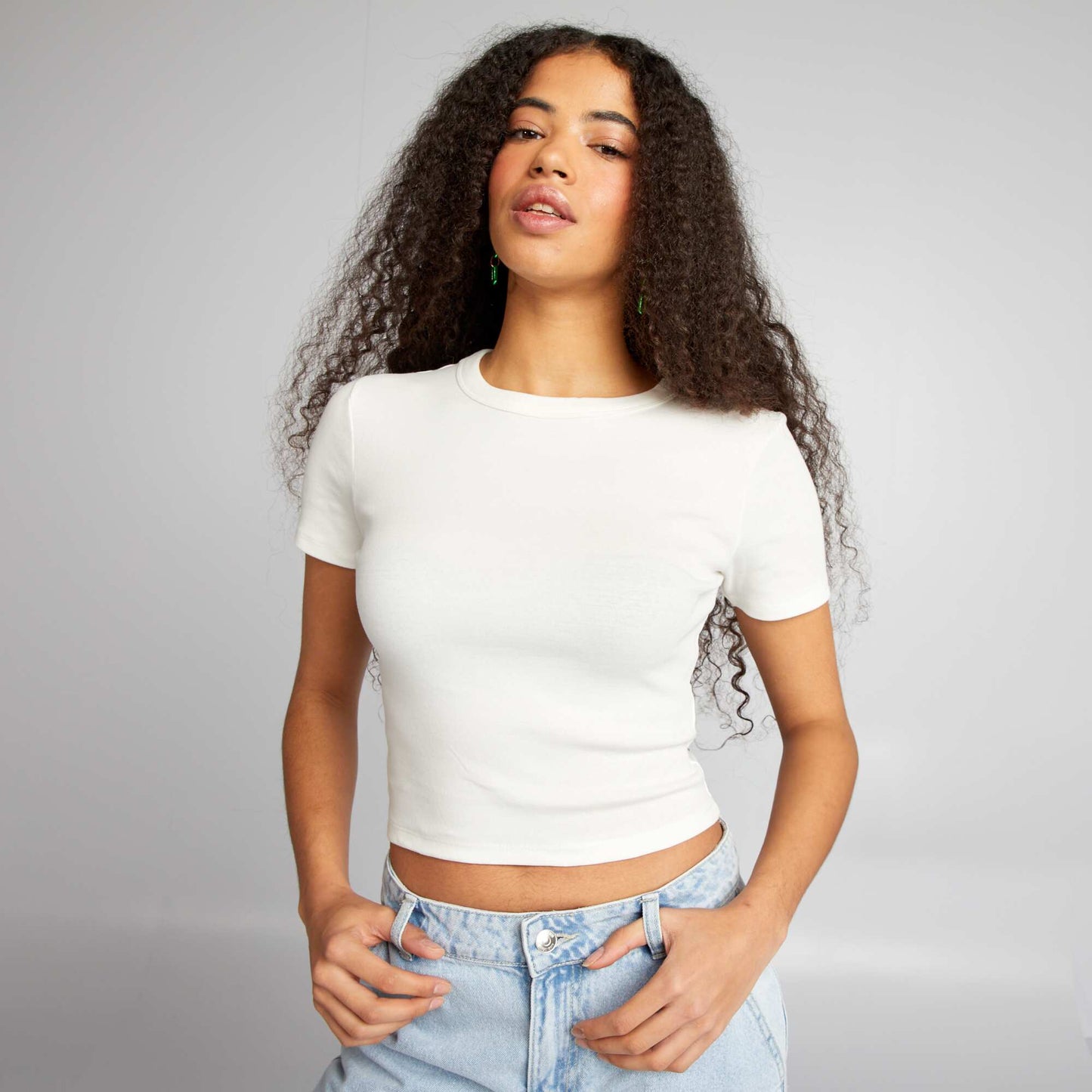 Short-sleeved cropped T-shirt WHITE