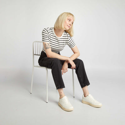 تي شيرت بريتون قصير قصير أبيض