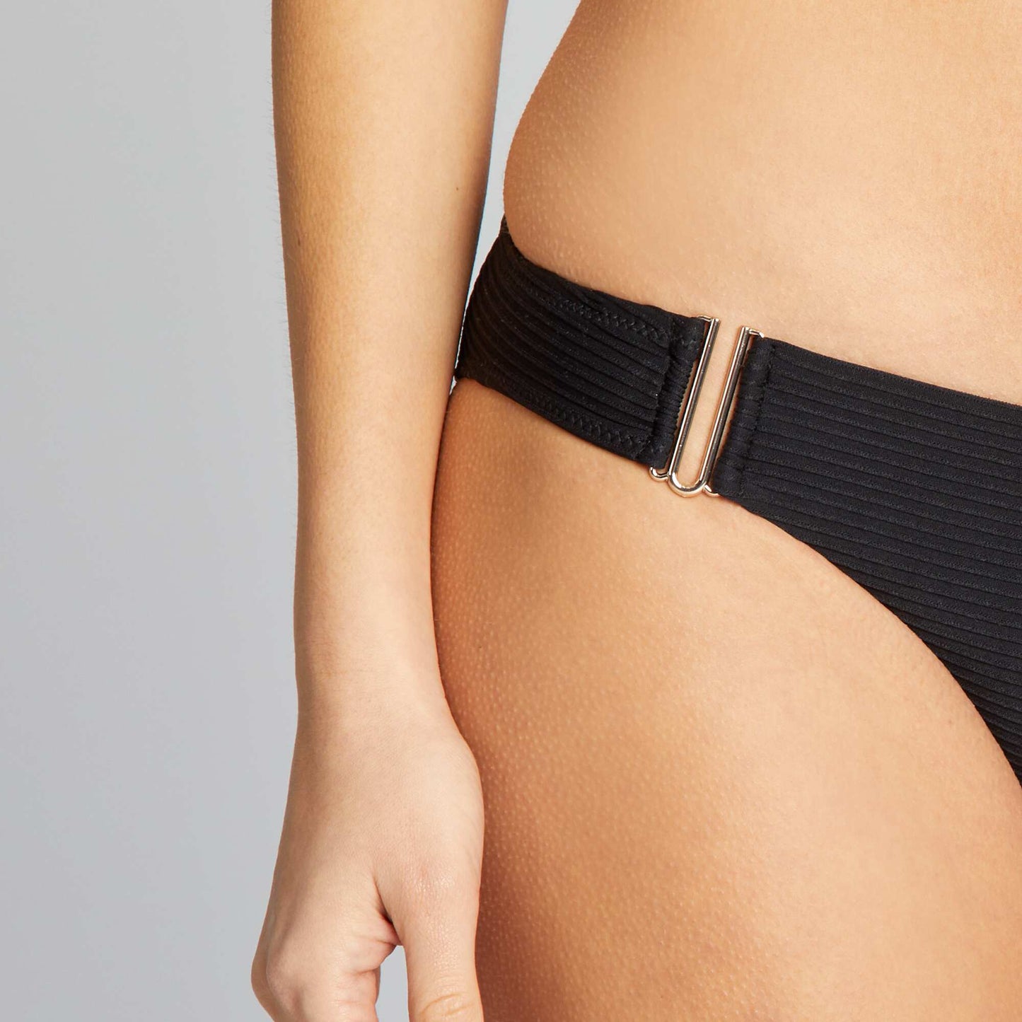 Waffle-knit fabric bikini briefs BLACK