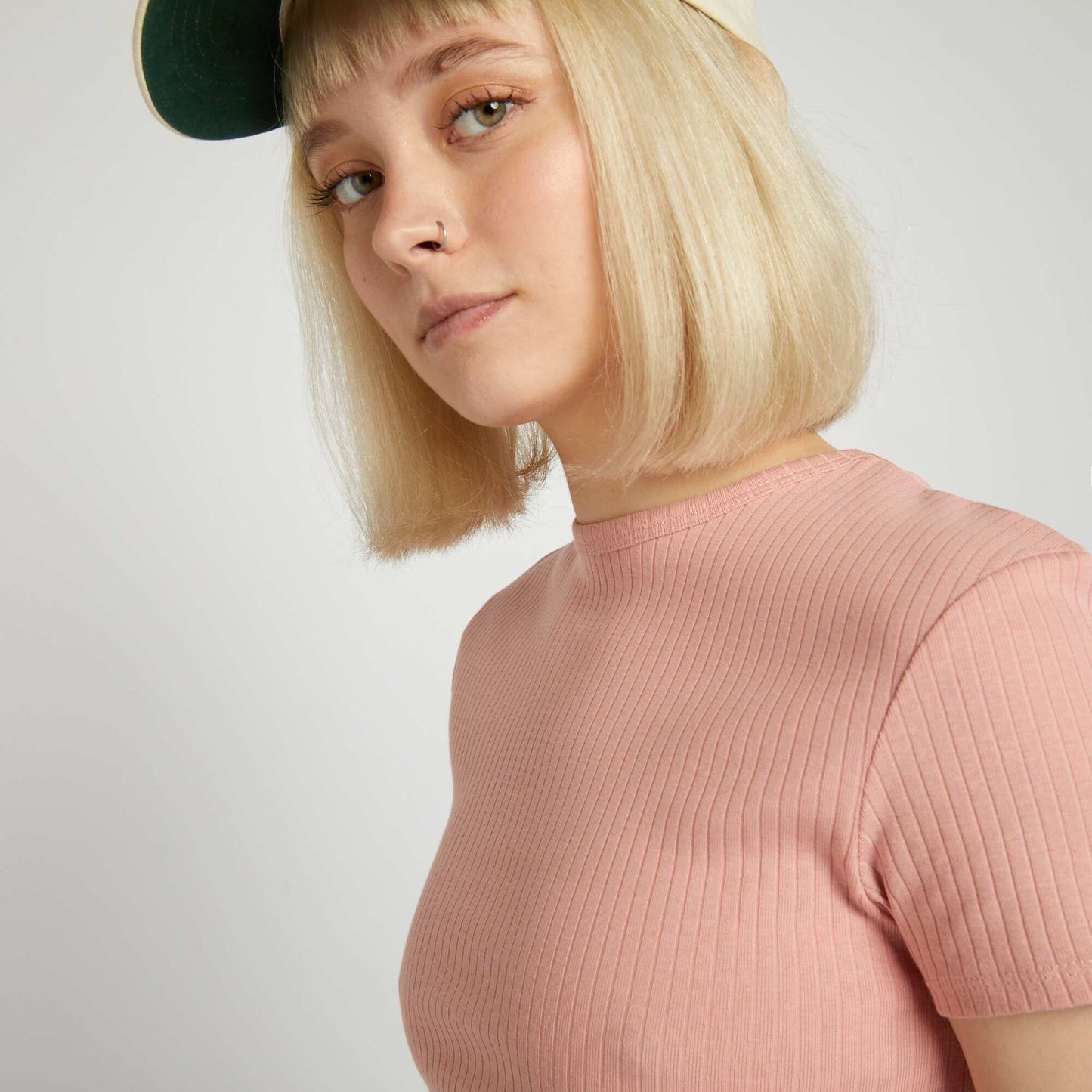 Cropped ribbed T-shirt with ties PINK