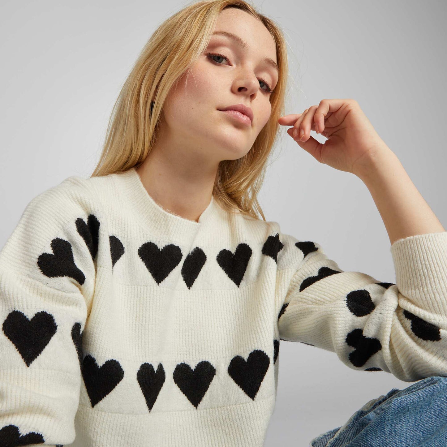 Knitted heart sweater BEIGE