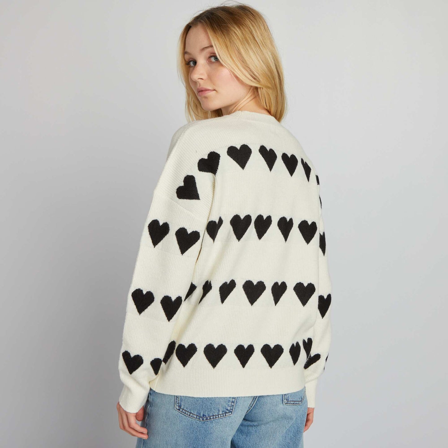 Knitted heart sweater BEIGE