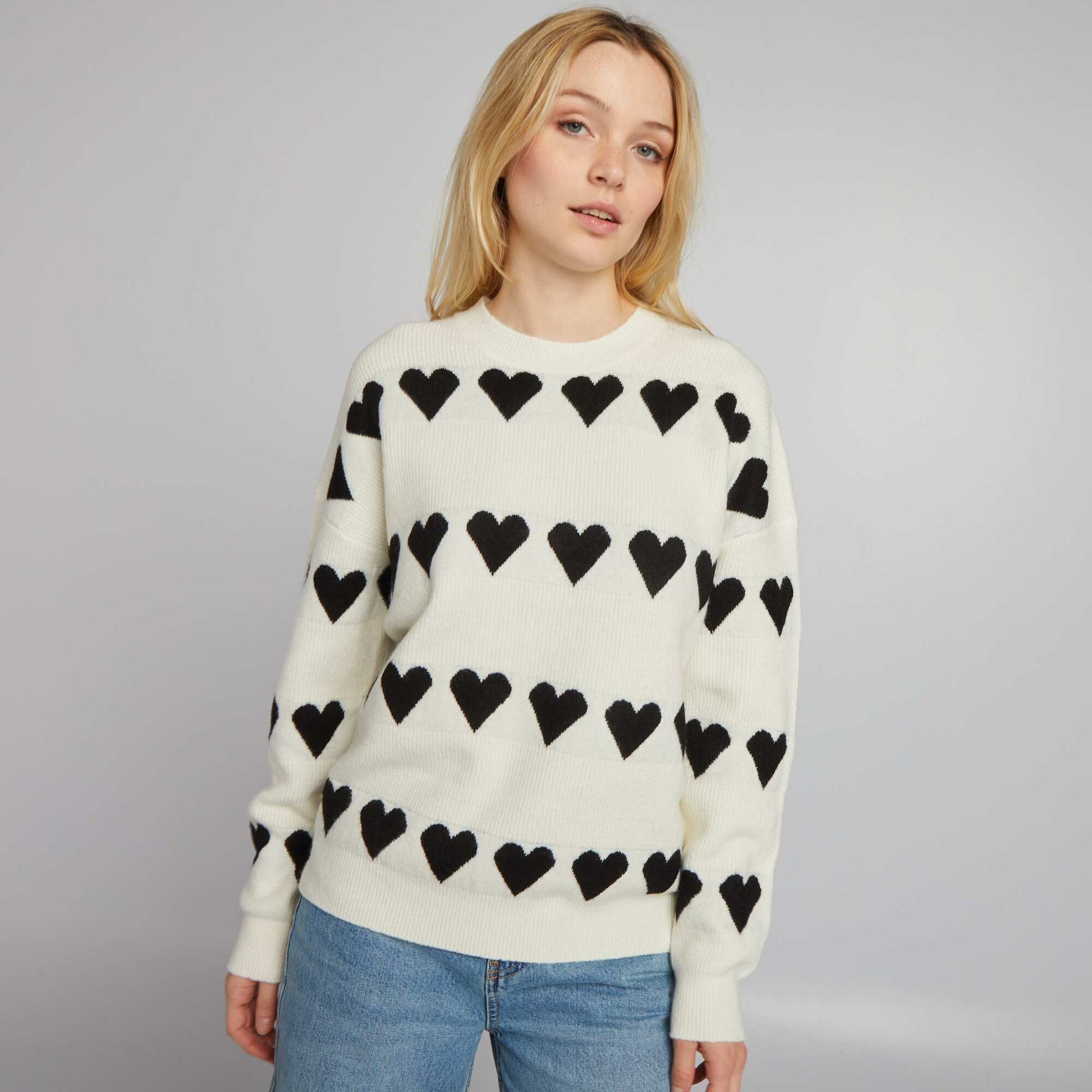 Knitted heart sweater BEIGE