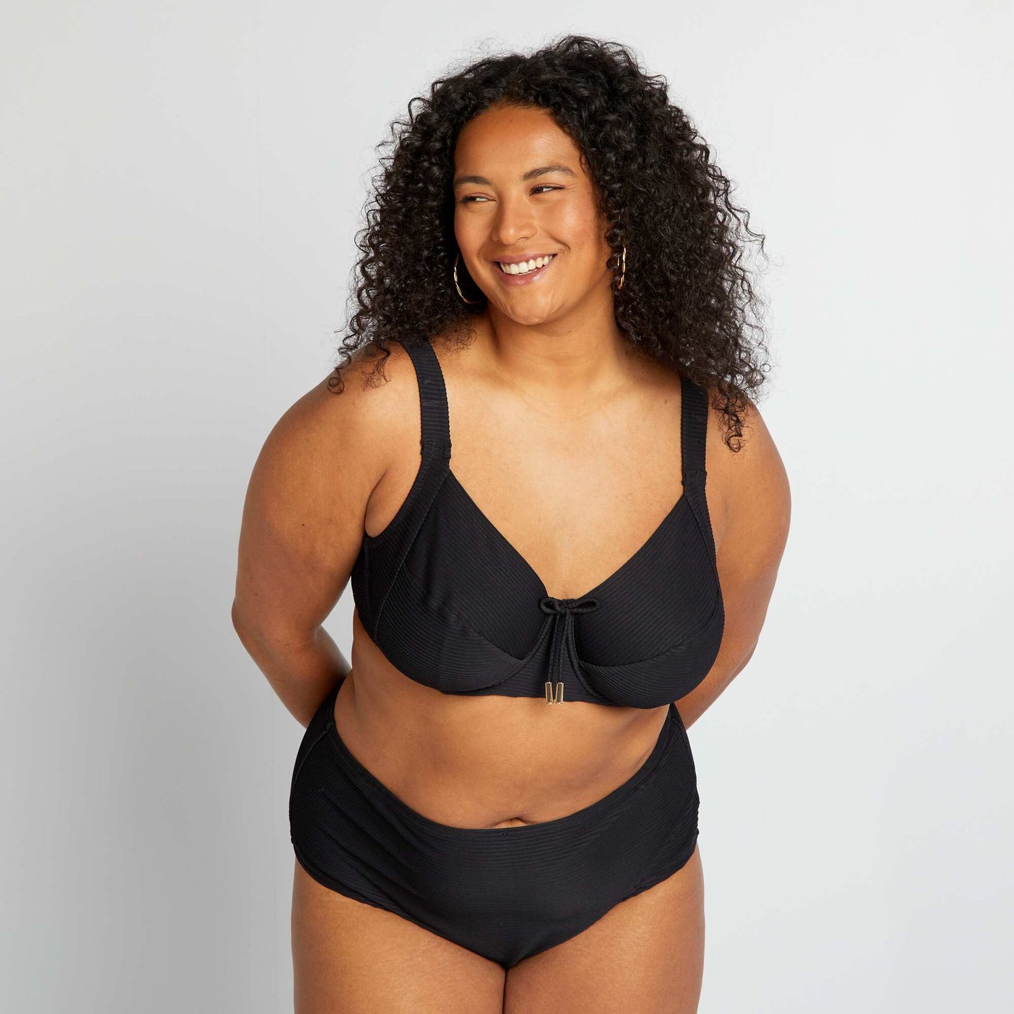Pleated fabric bikini top BLACK