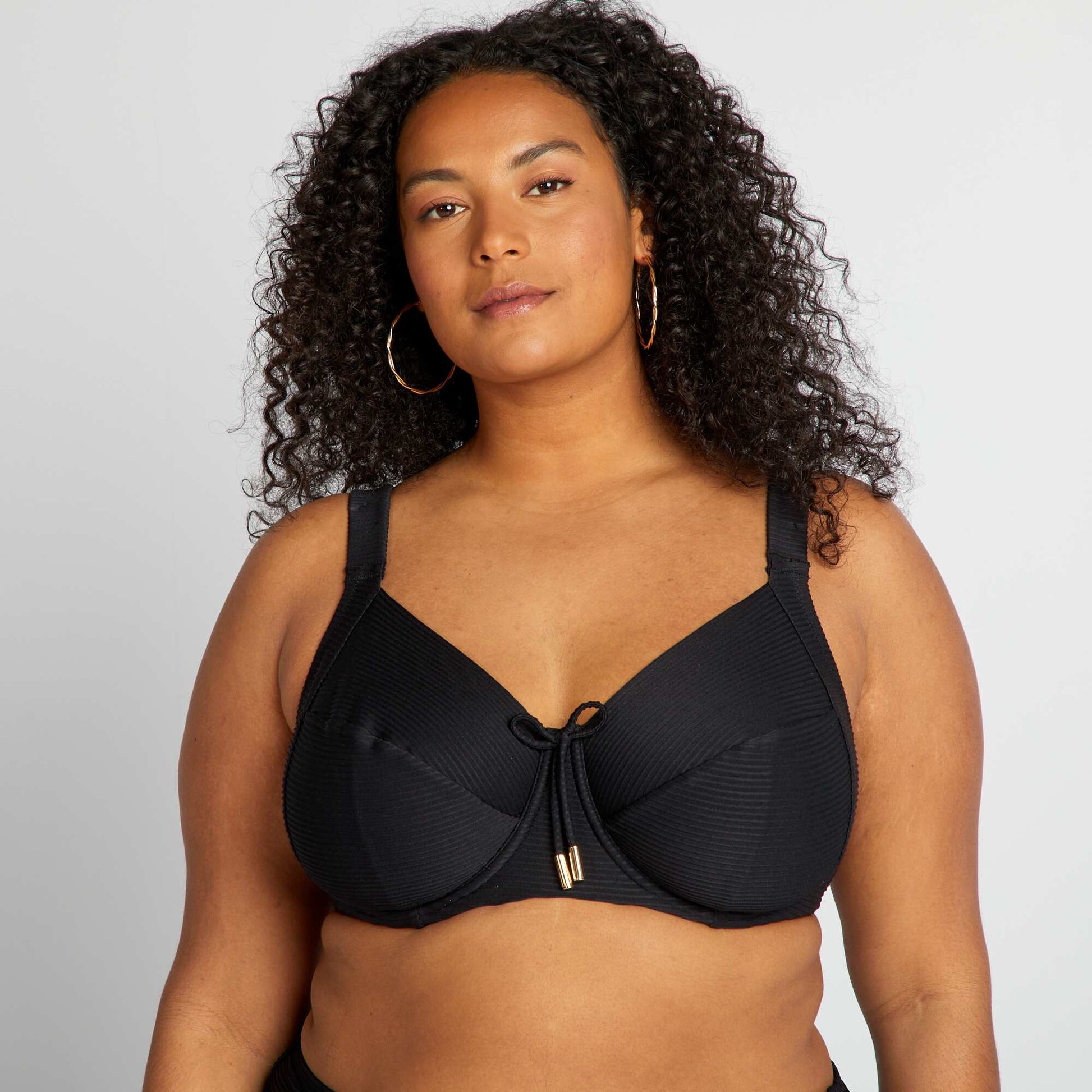 Pleated fabric bikini top BLACK