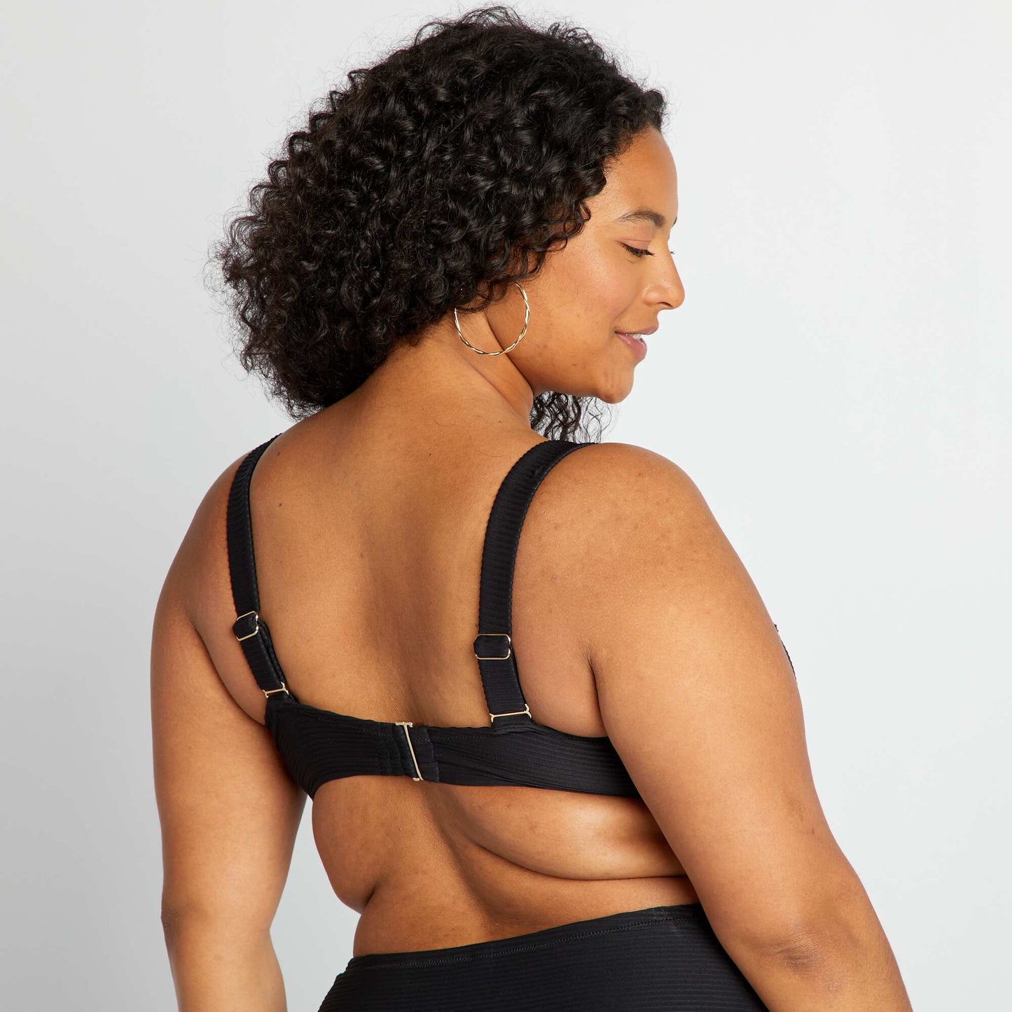 Pleated fabric bikini top BLACK