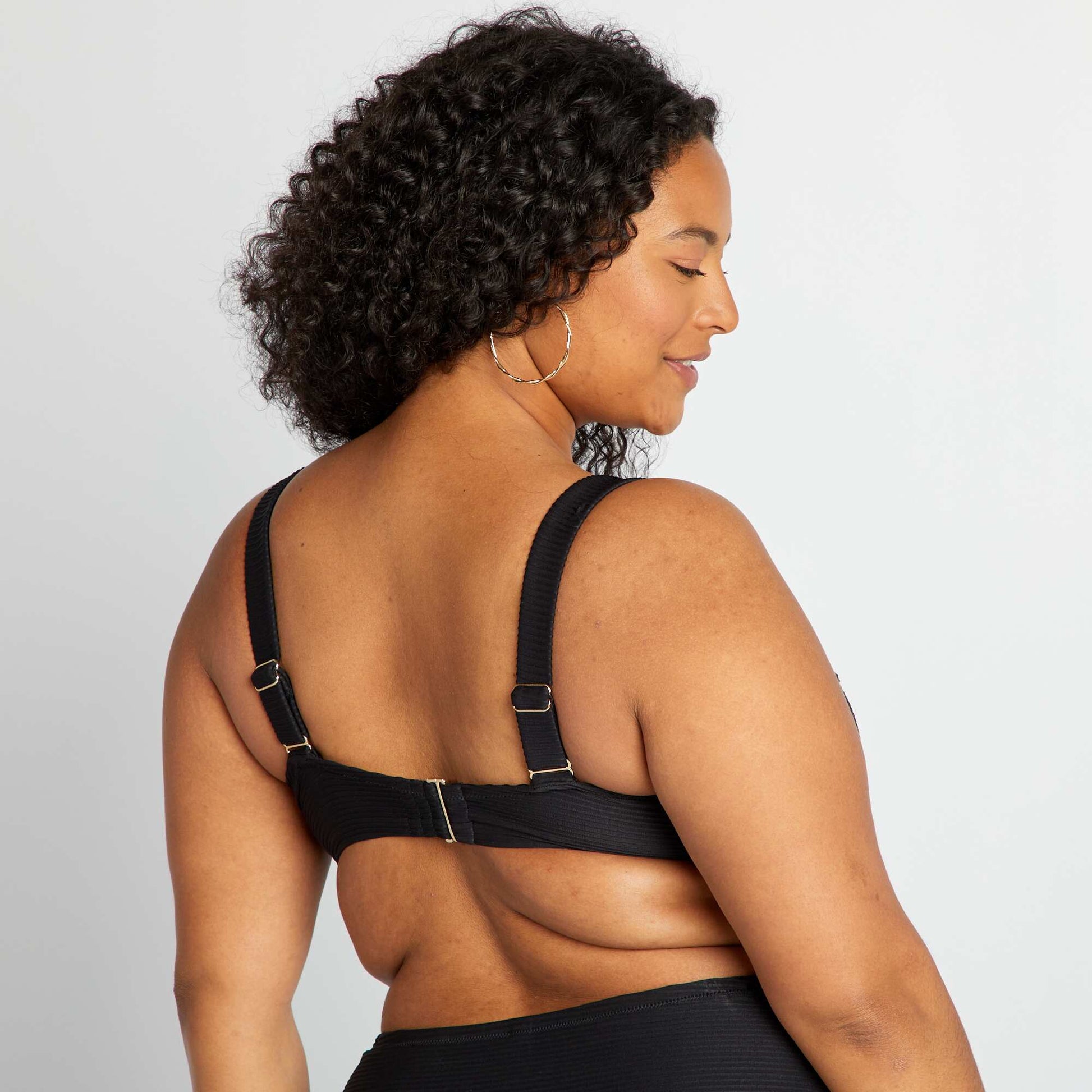 Pleated fabric bikini top BLACK