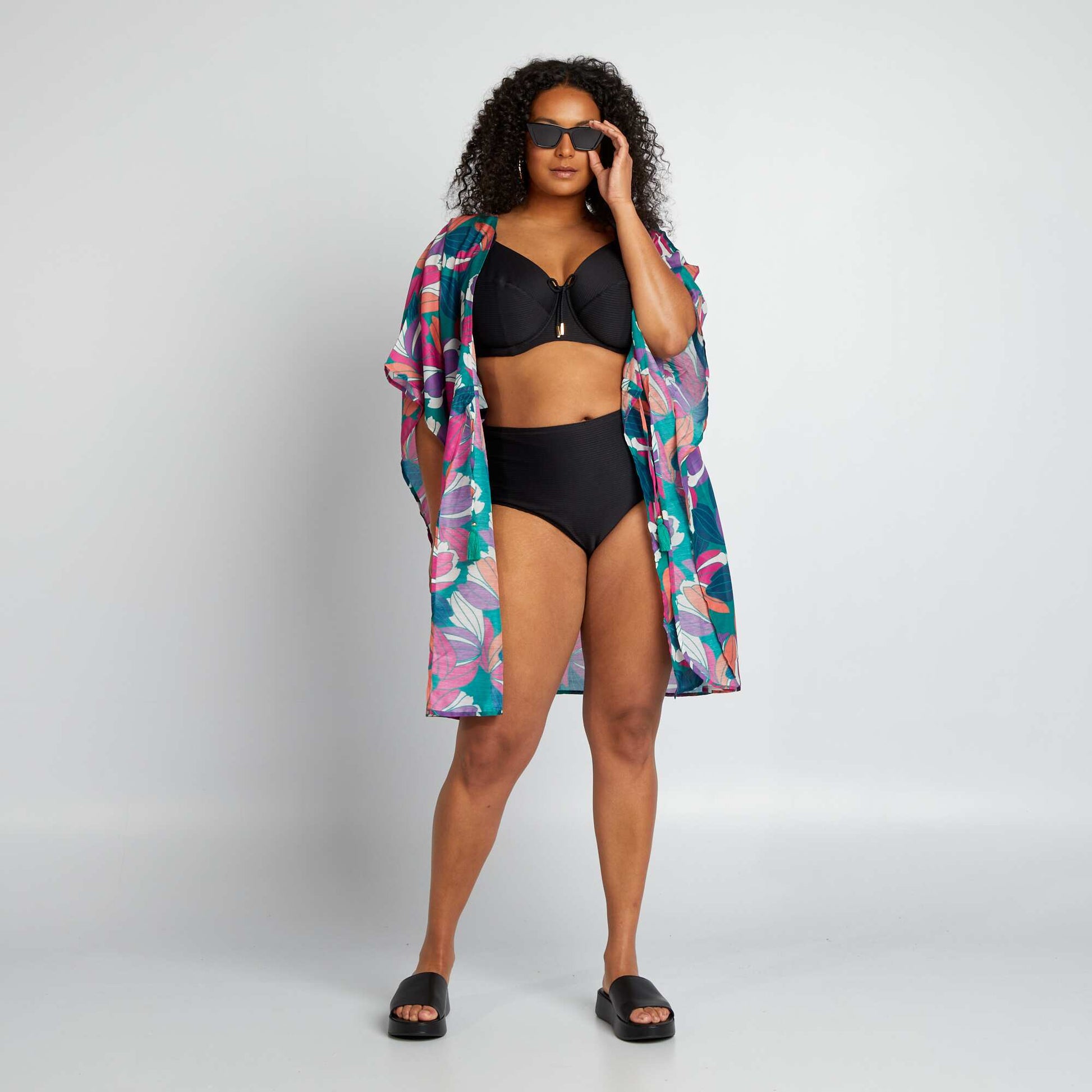 Pleated fabric bikini top BLACK