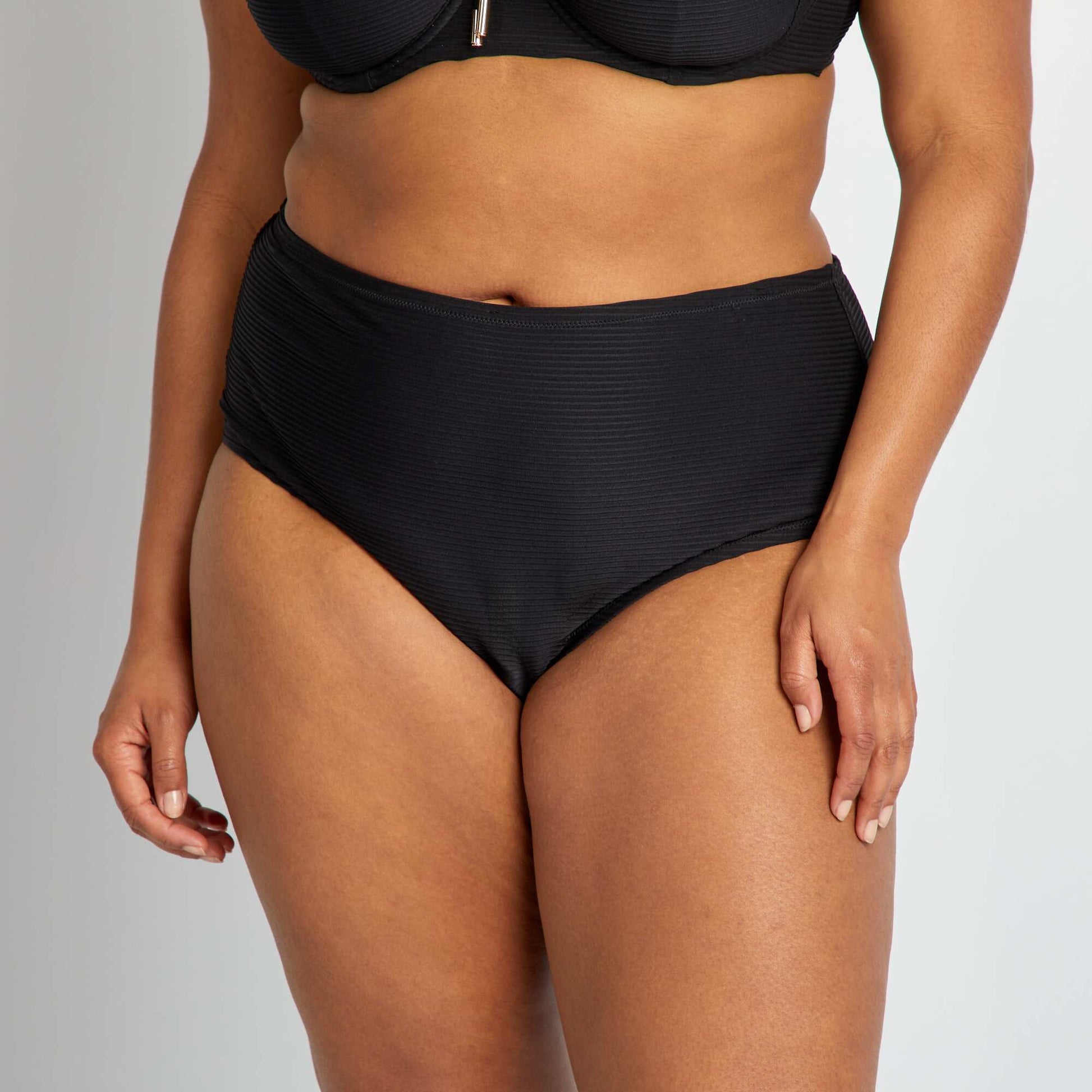Pleated fabric bikini briefs BLACK