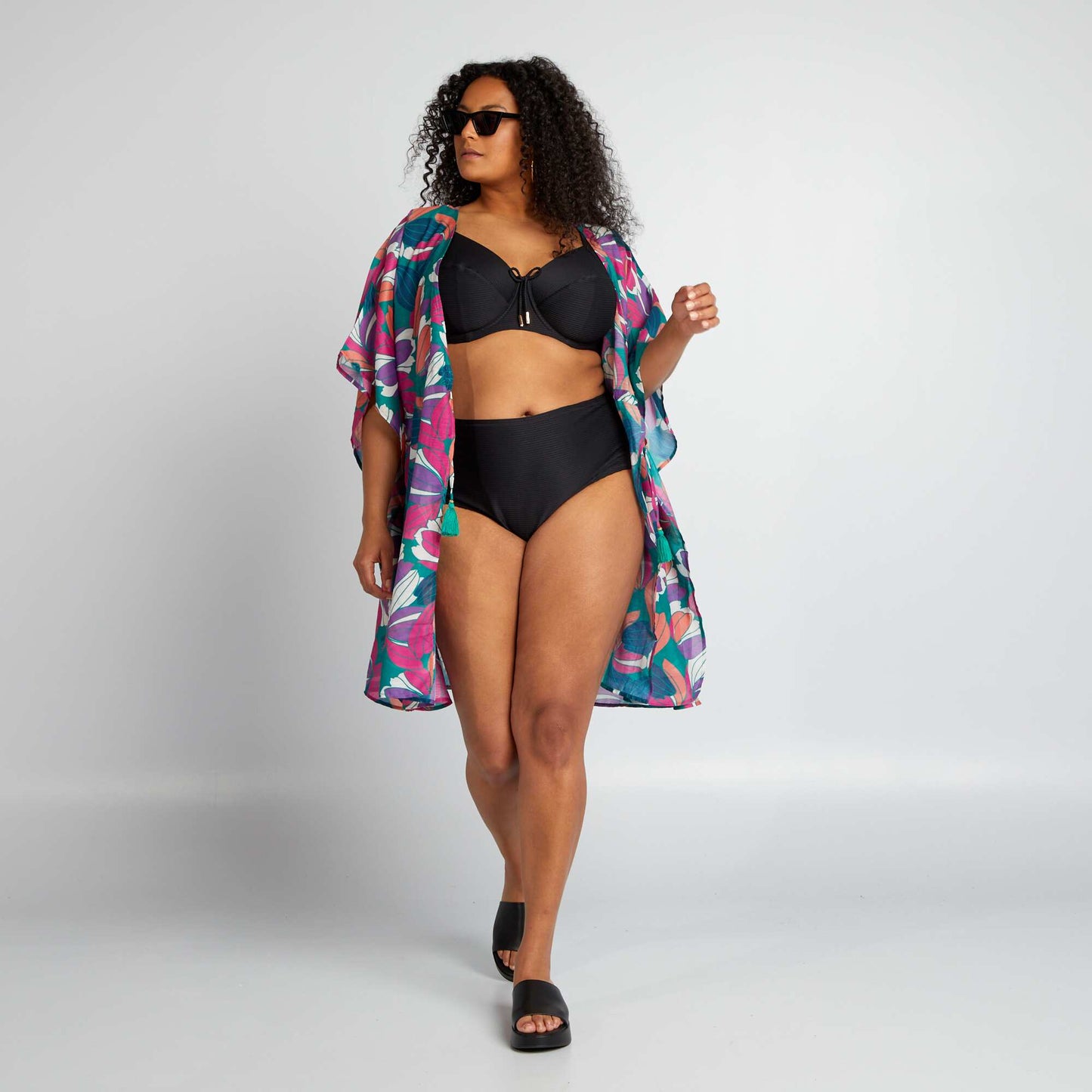Pleated fabric bikini briefs BLACK