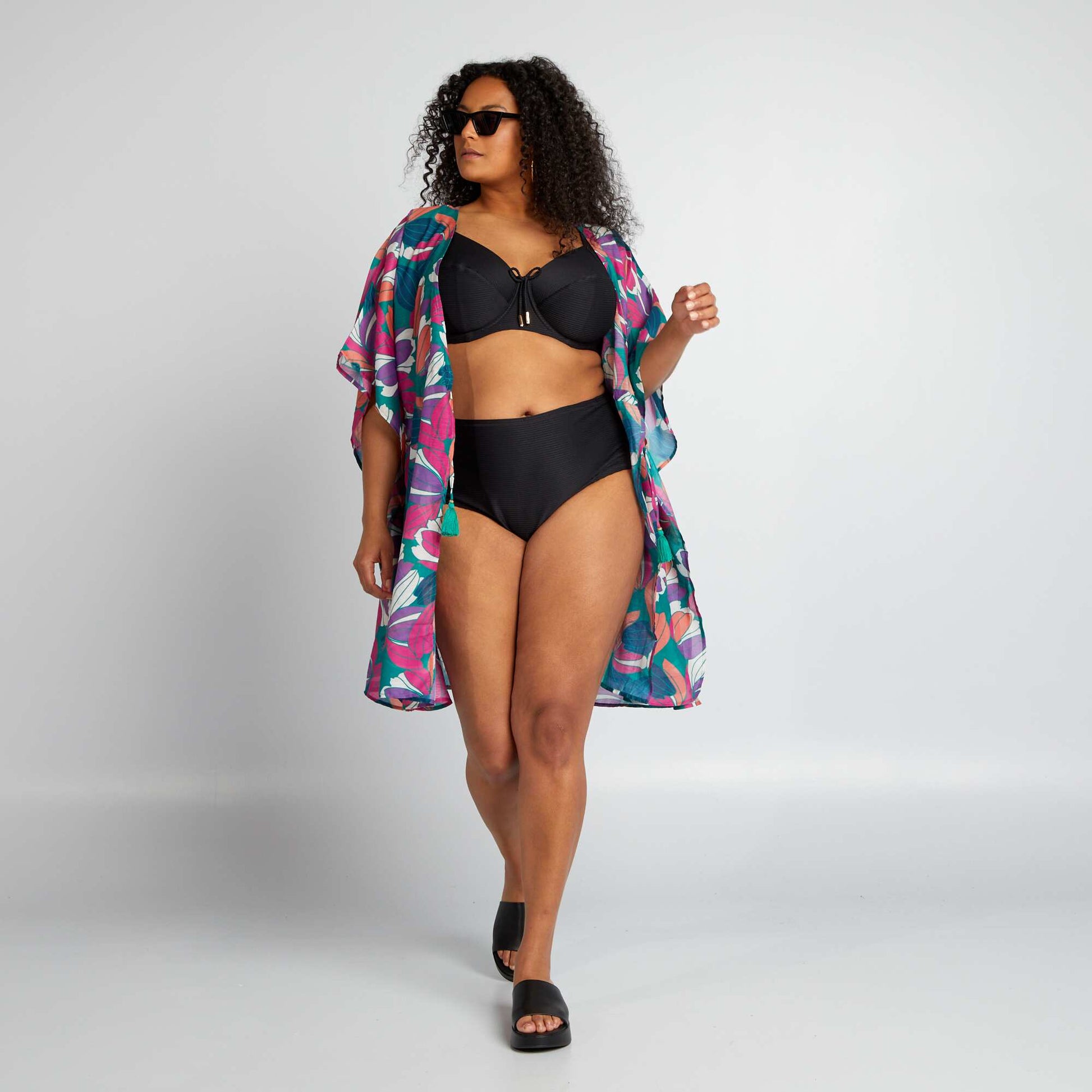 Pleated fabric bikini briefs BLACK