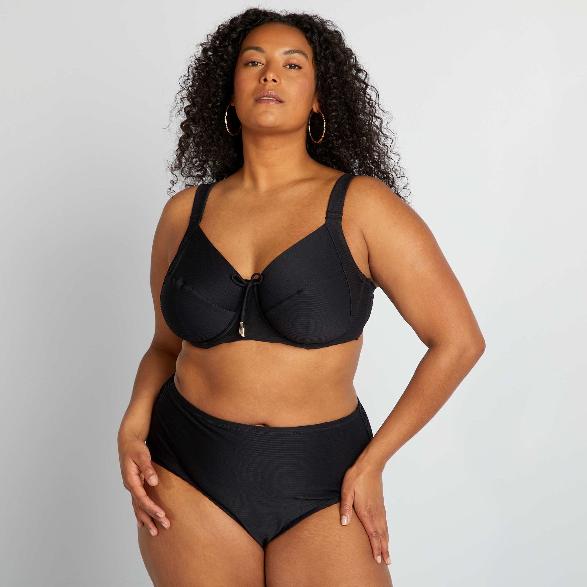 Pleated fabric bikini briefs BLACK