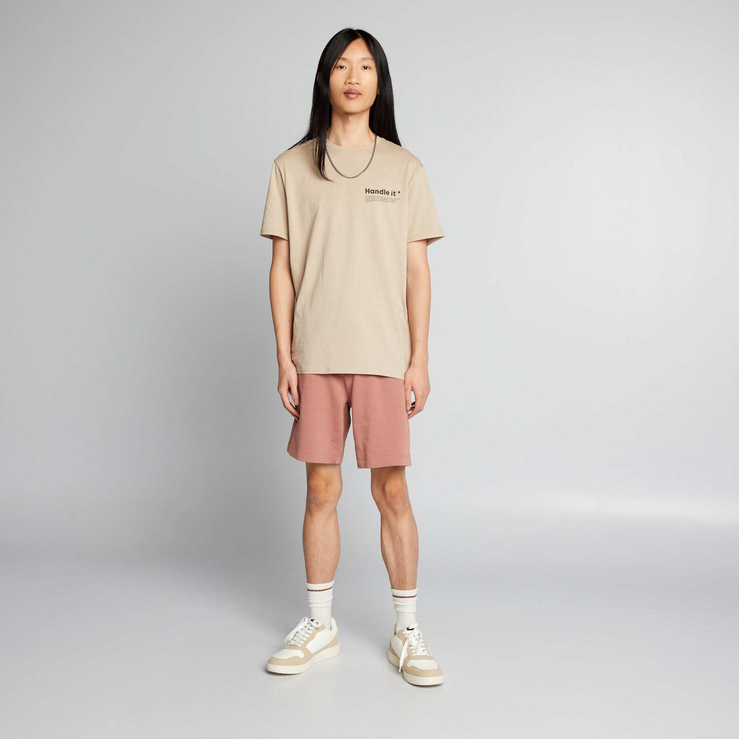 Sweatshirt fabric shorts with zipped pockets BROWN