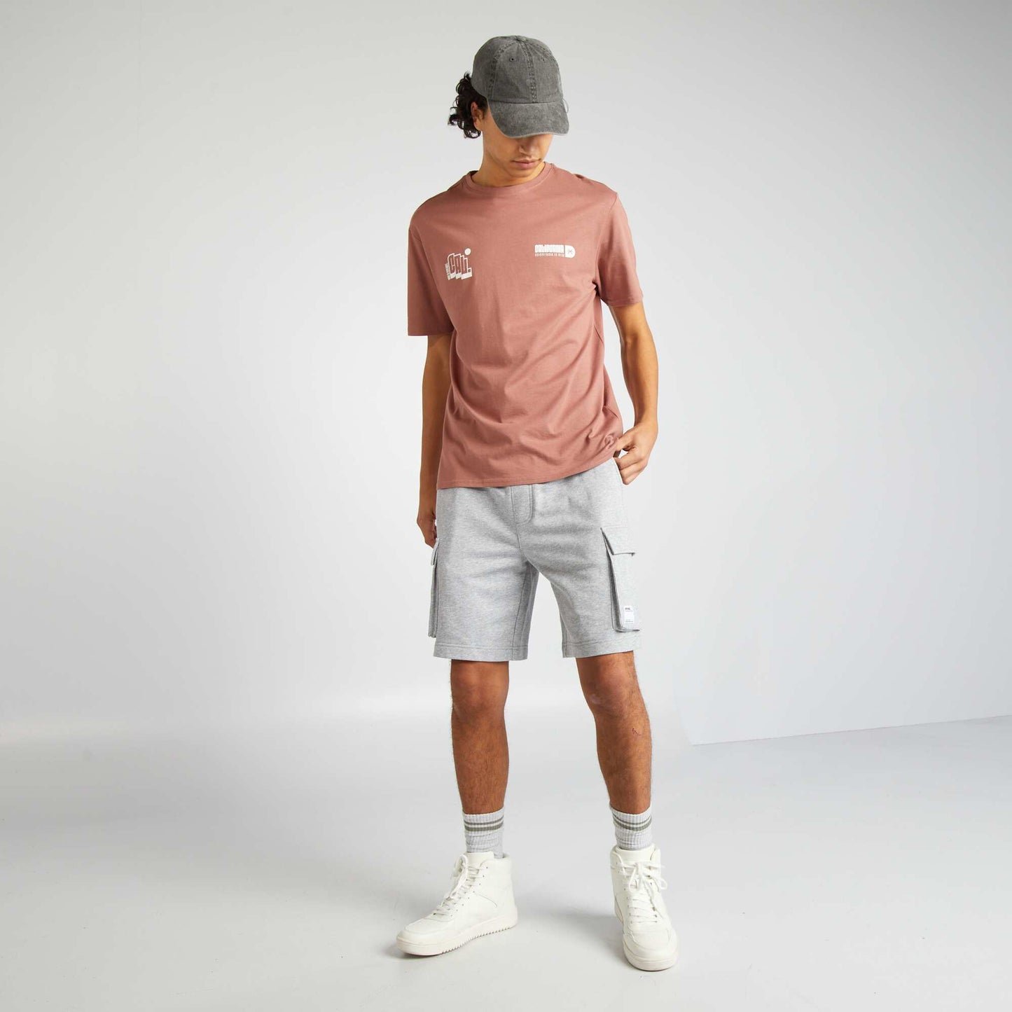 Multi-pocket cotton shorts GREY