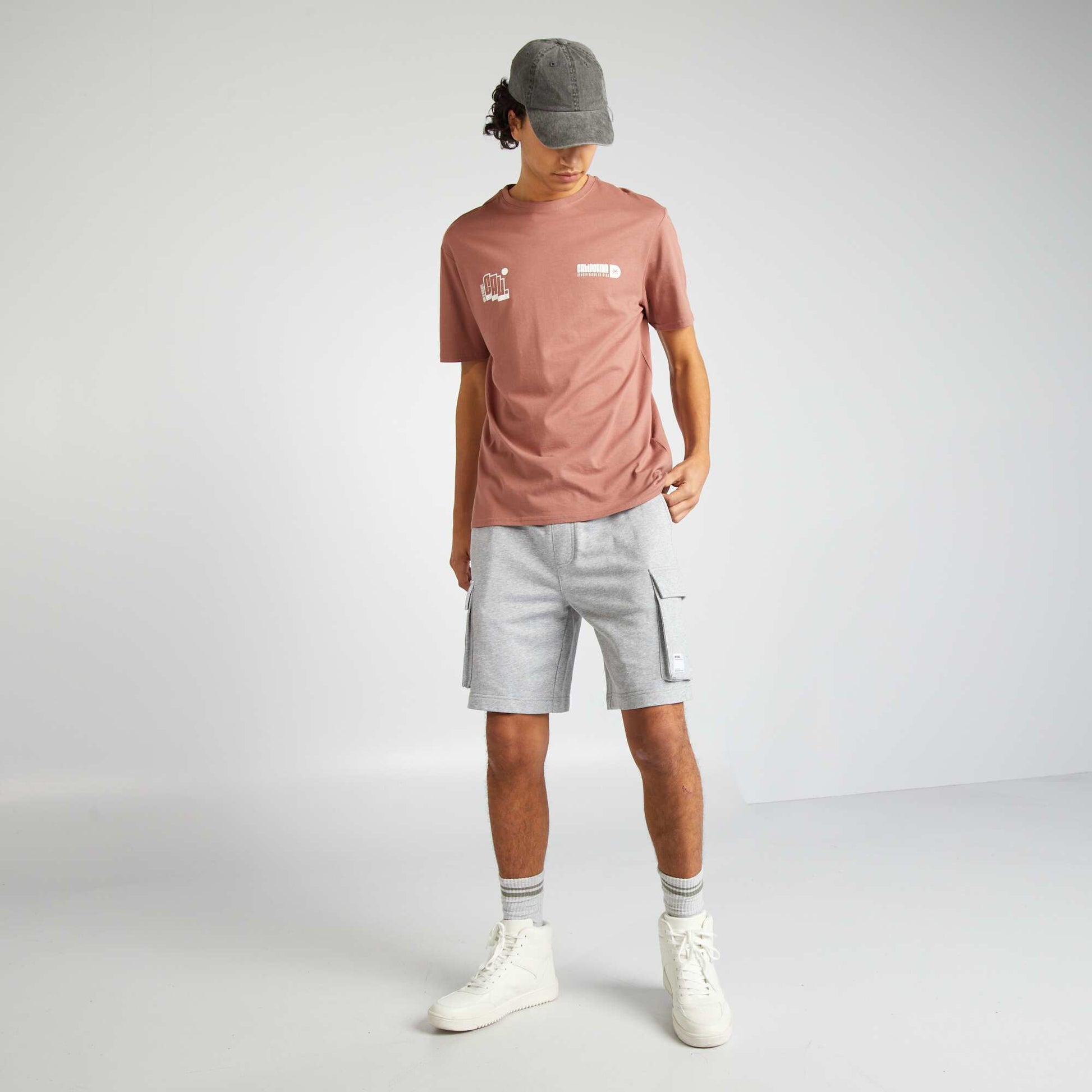Multi-pocket cotton shorts GREY