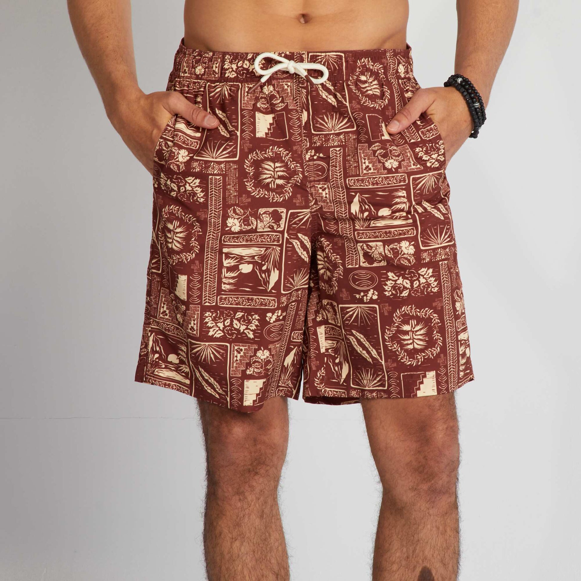 Long printed swim shorts RED