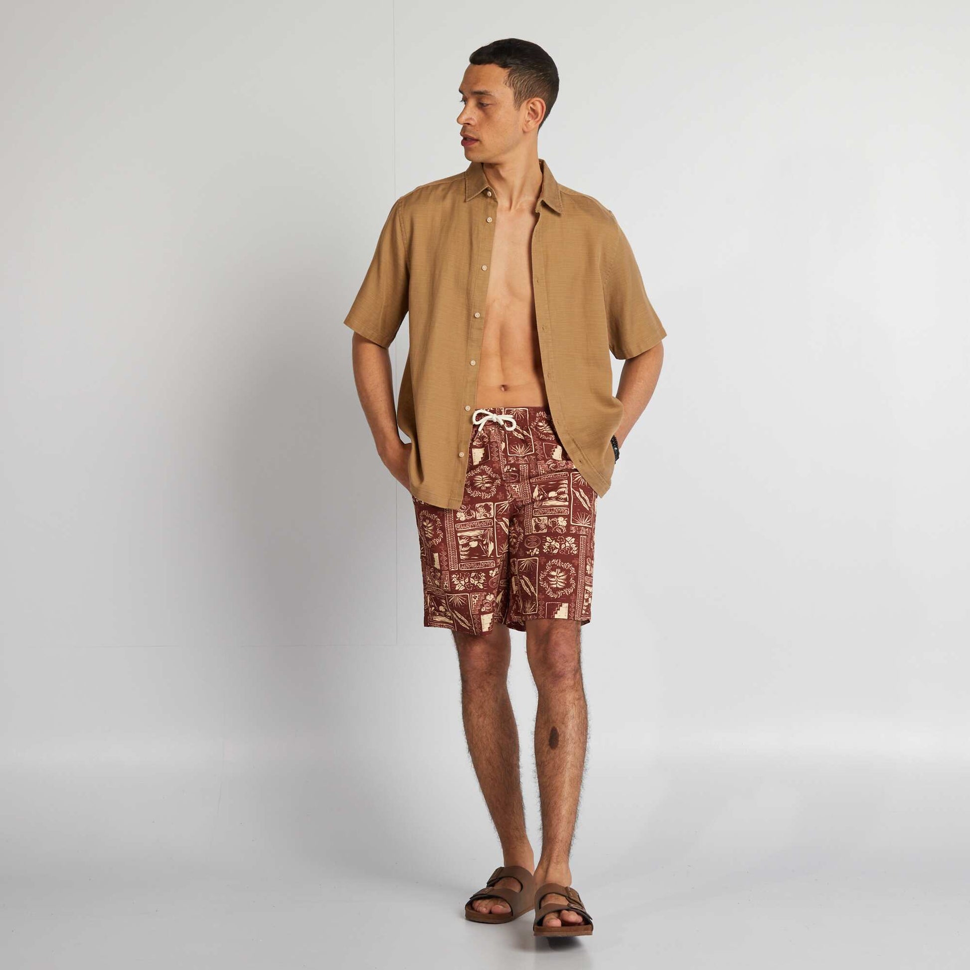 Long printed swim shorts RED