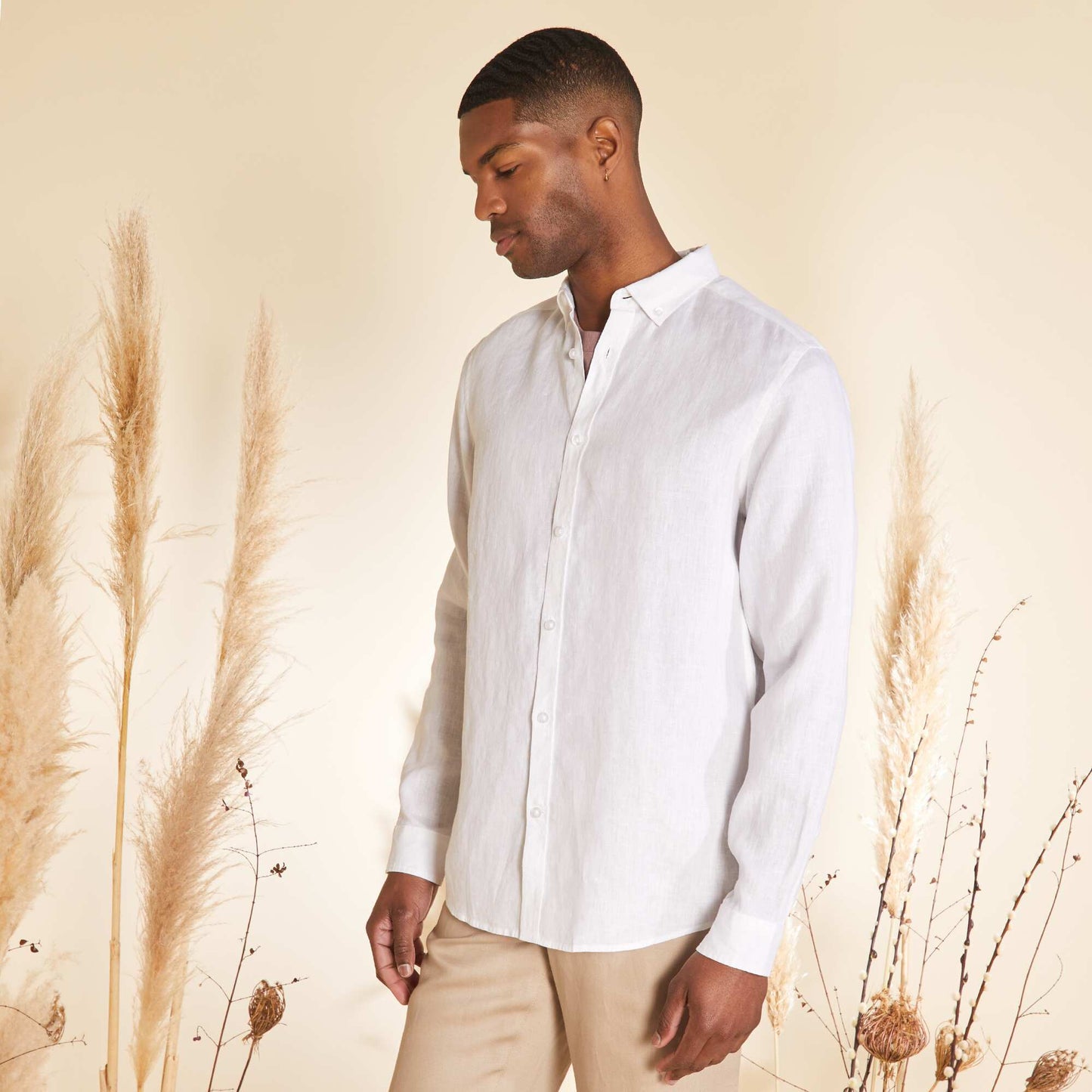 Straight-cut linen shirt WHITE