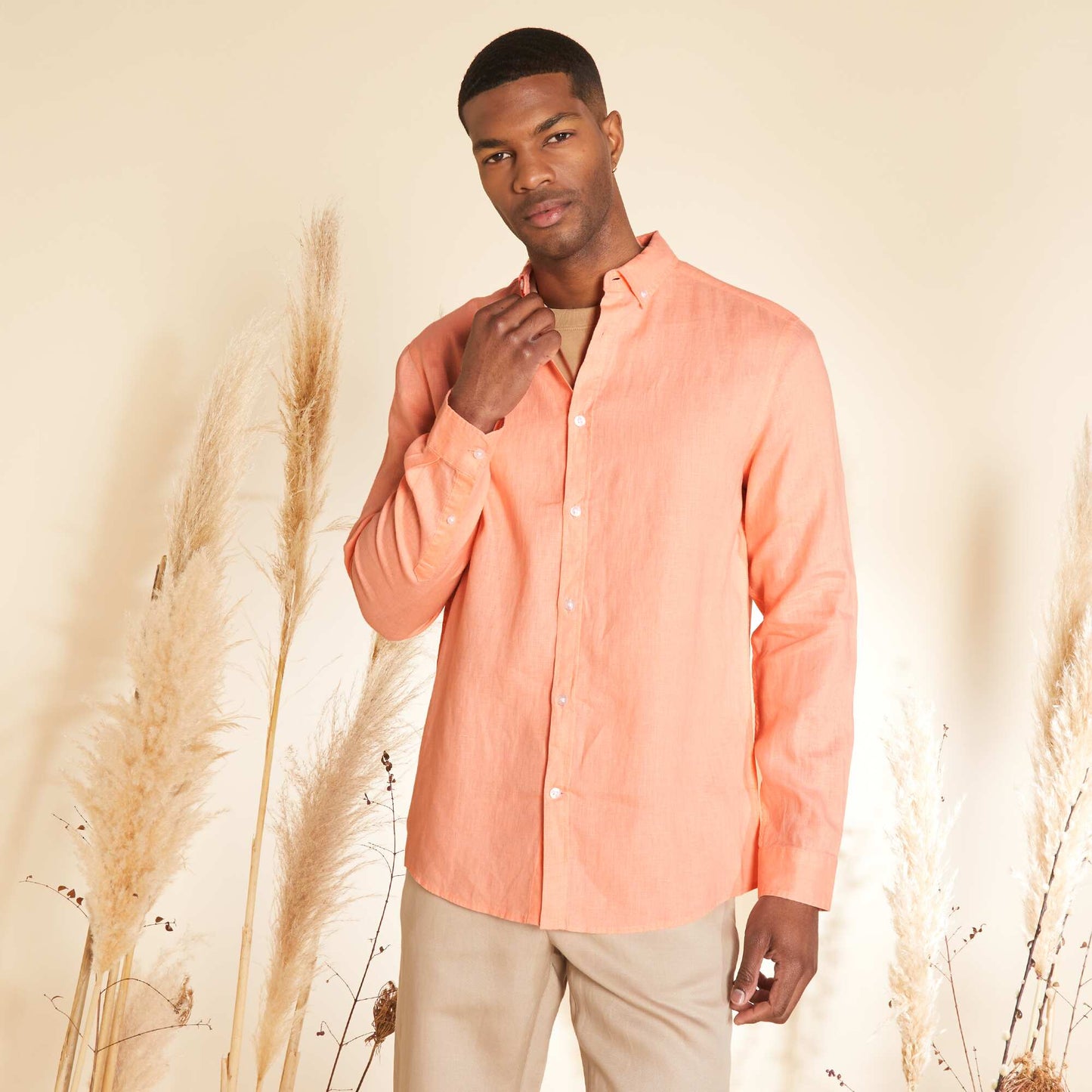Straight-cut linen shirt PINK