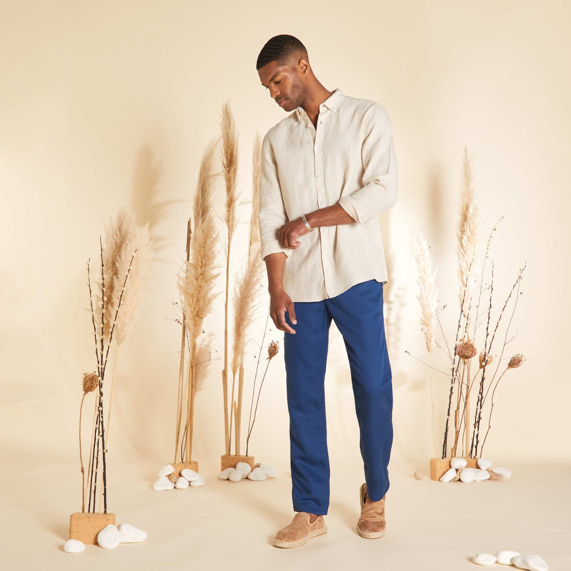 Straight-cut linen shirt BEIGE
