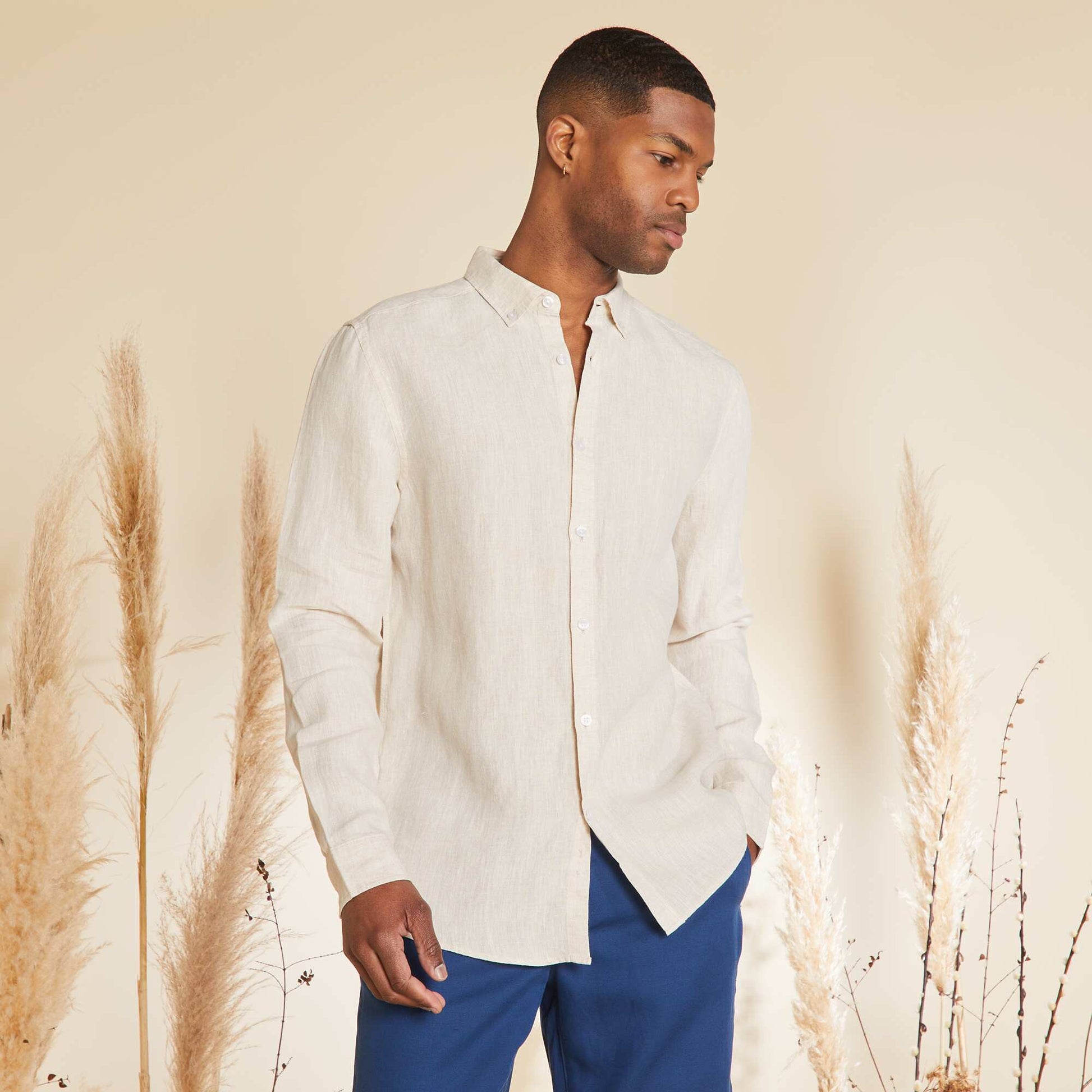 Straight-cut linen shirt BEIGE