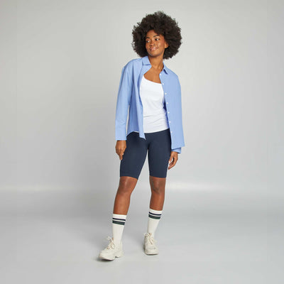 تي شيرت مطاطي بياقة مربعة اللون الأبيض