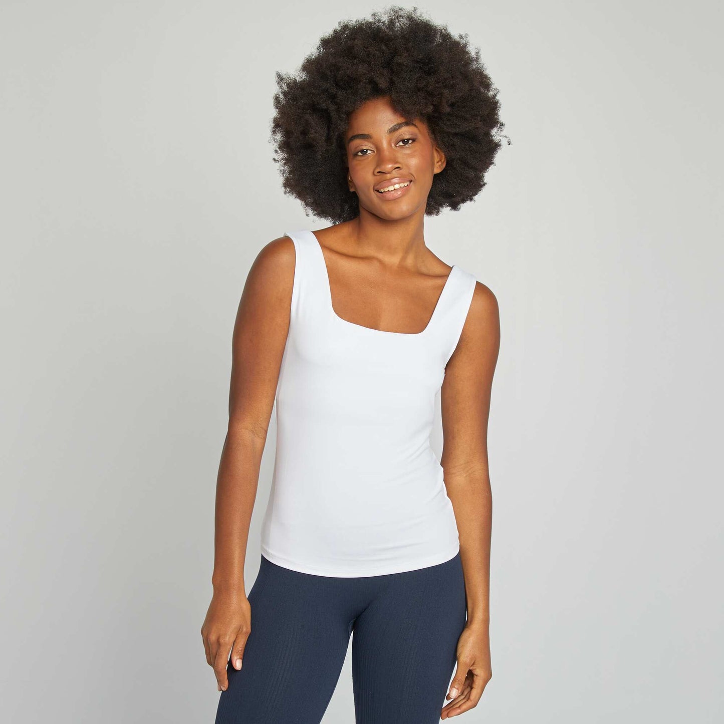 Stretch T-shirt with square neckline WHITE