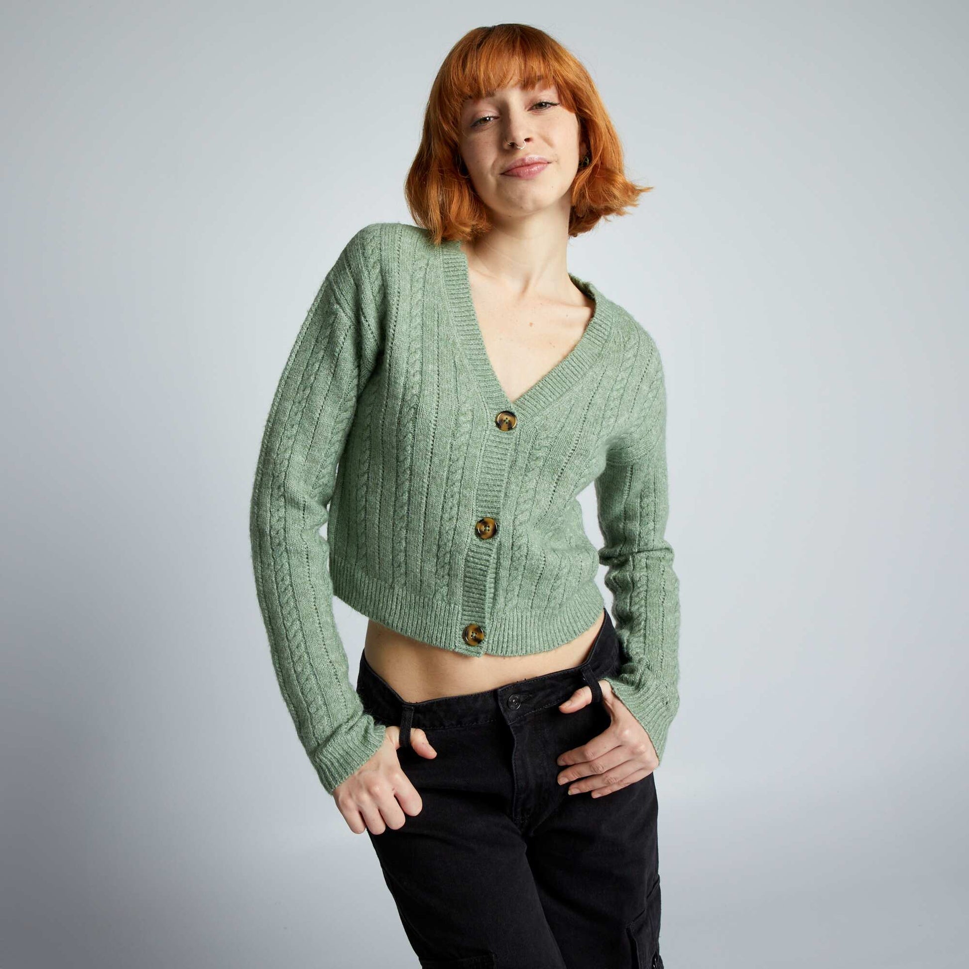 Cable-knit cardigan GREEN