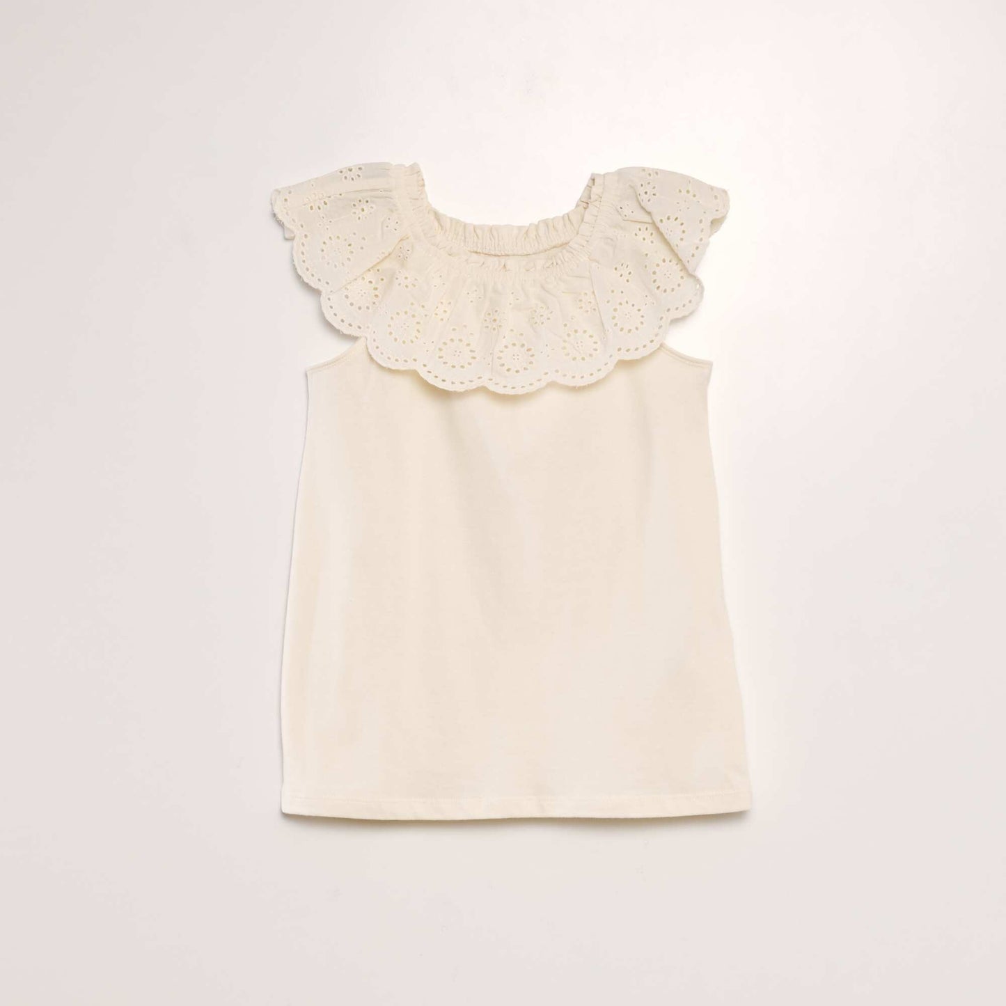 Sleeveless T-shirt with embroidered neckline WHITE