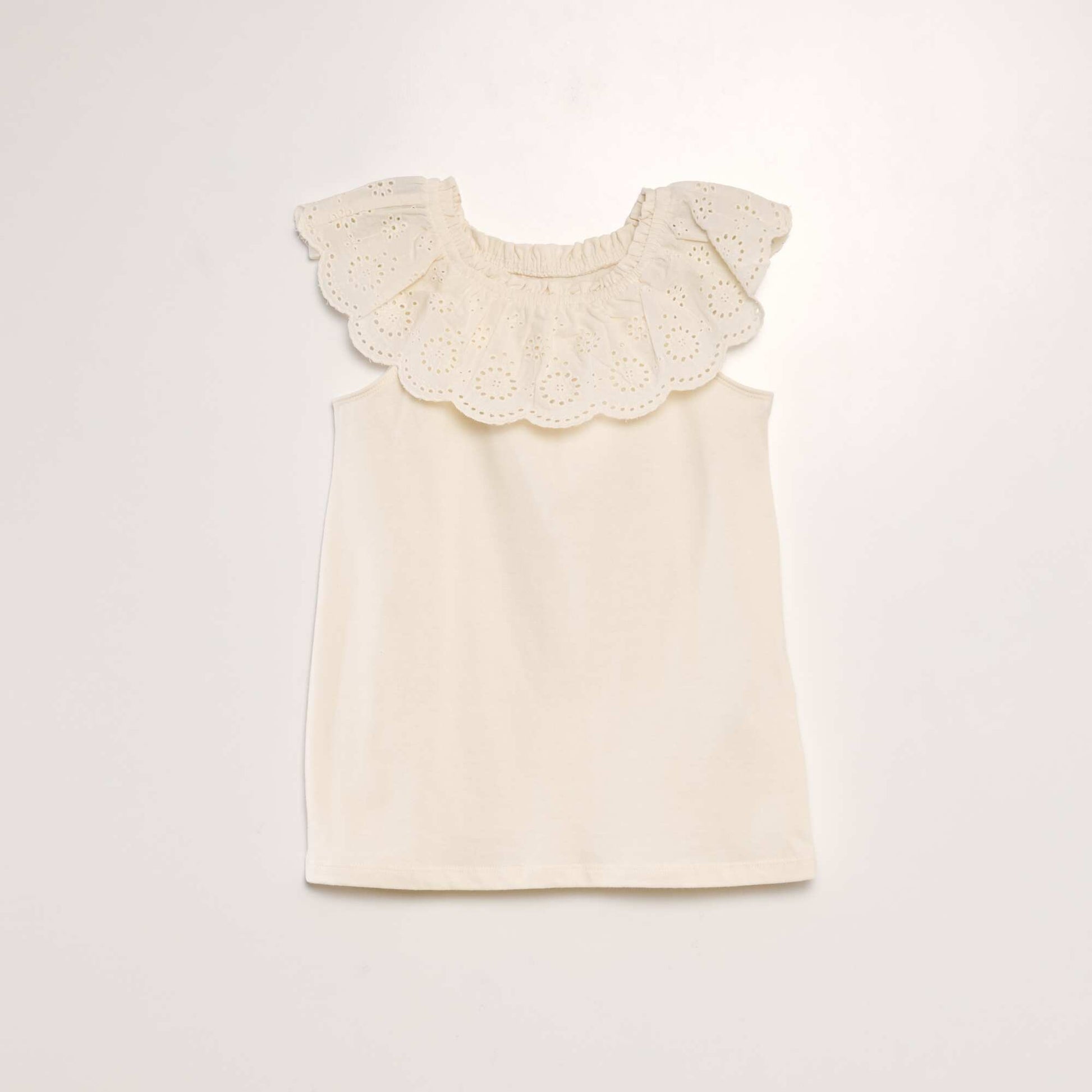Sleeveless T-shirt with embroidered neckline WHITE