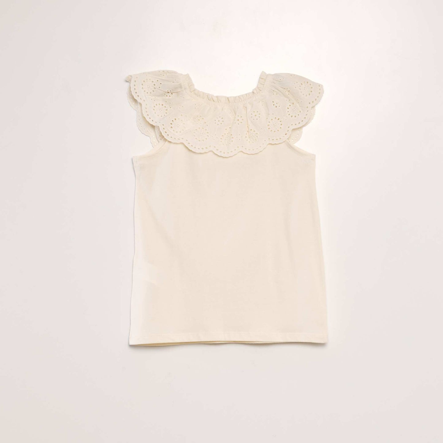 Sleeveless T-shirt with embroidered neckline WHITE