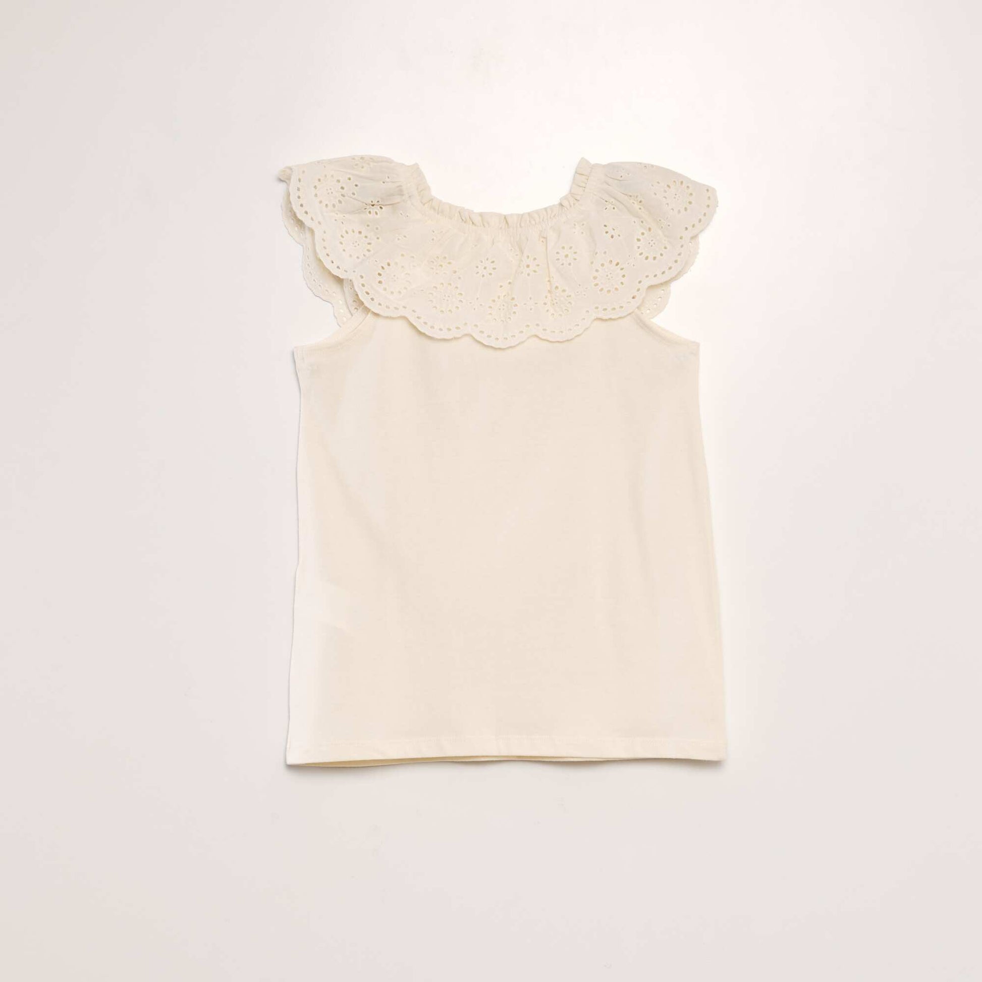 Sleeveless T-shirt with embroidered neckline WHITE