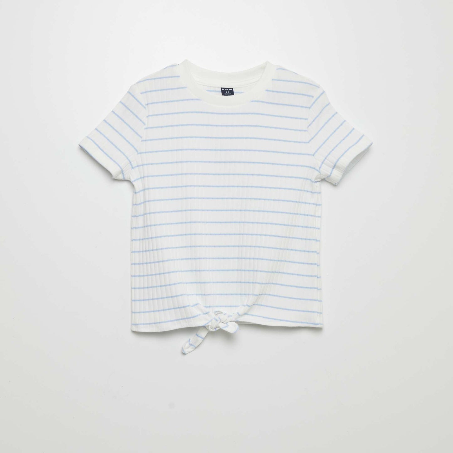 Ribbed T-shirt to tie at the hem BLUE