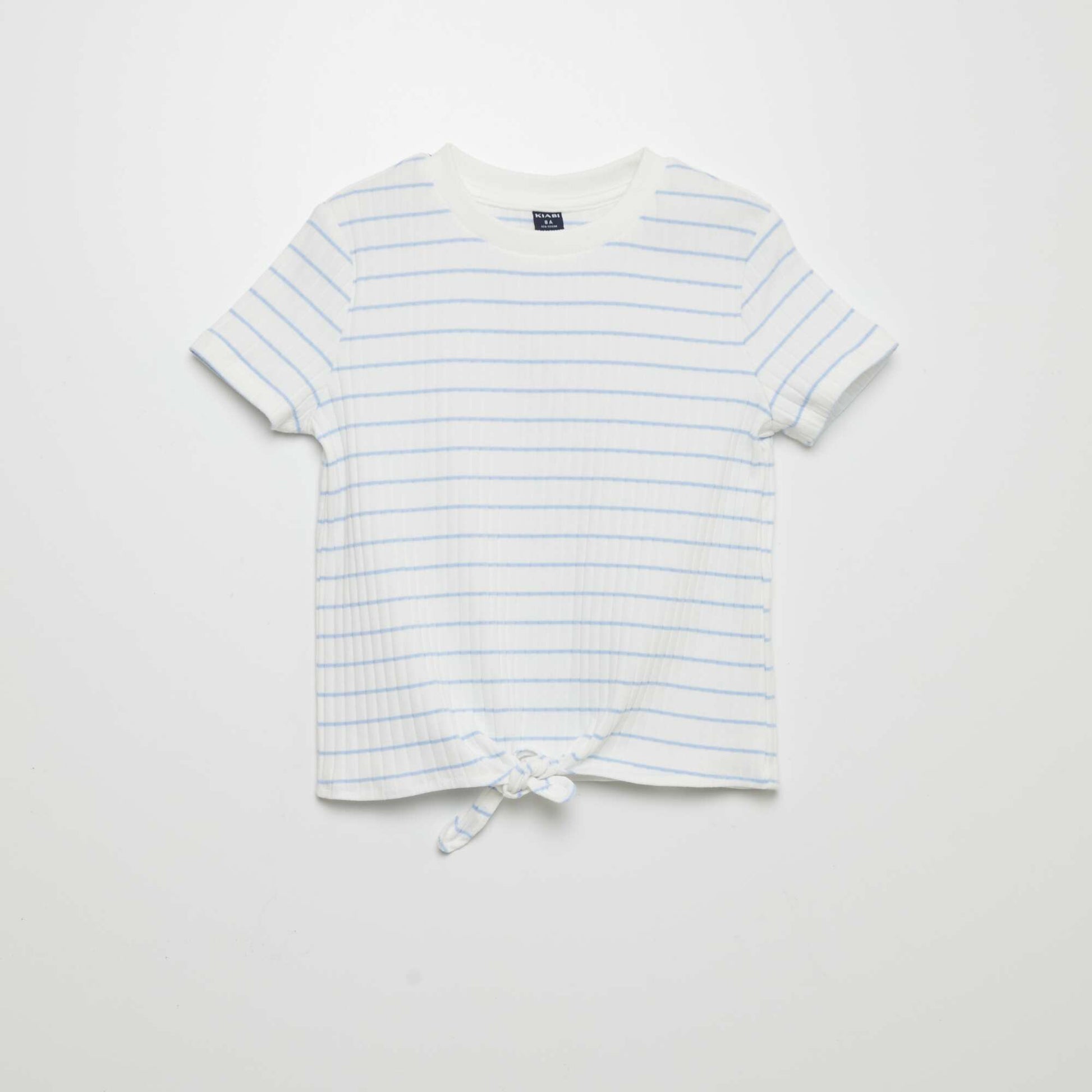 Ribbed T-shirt to tie at the hem BLUE