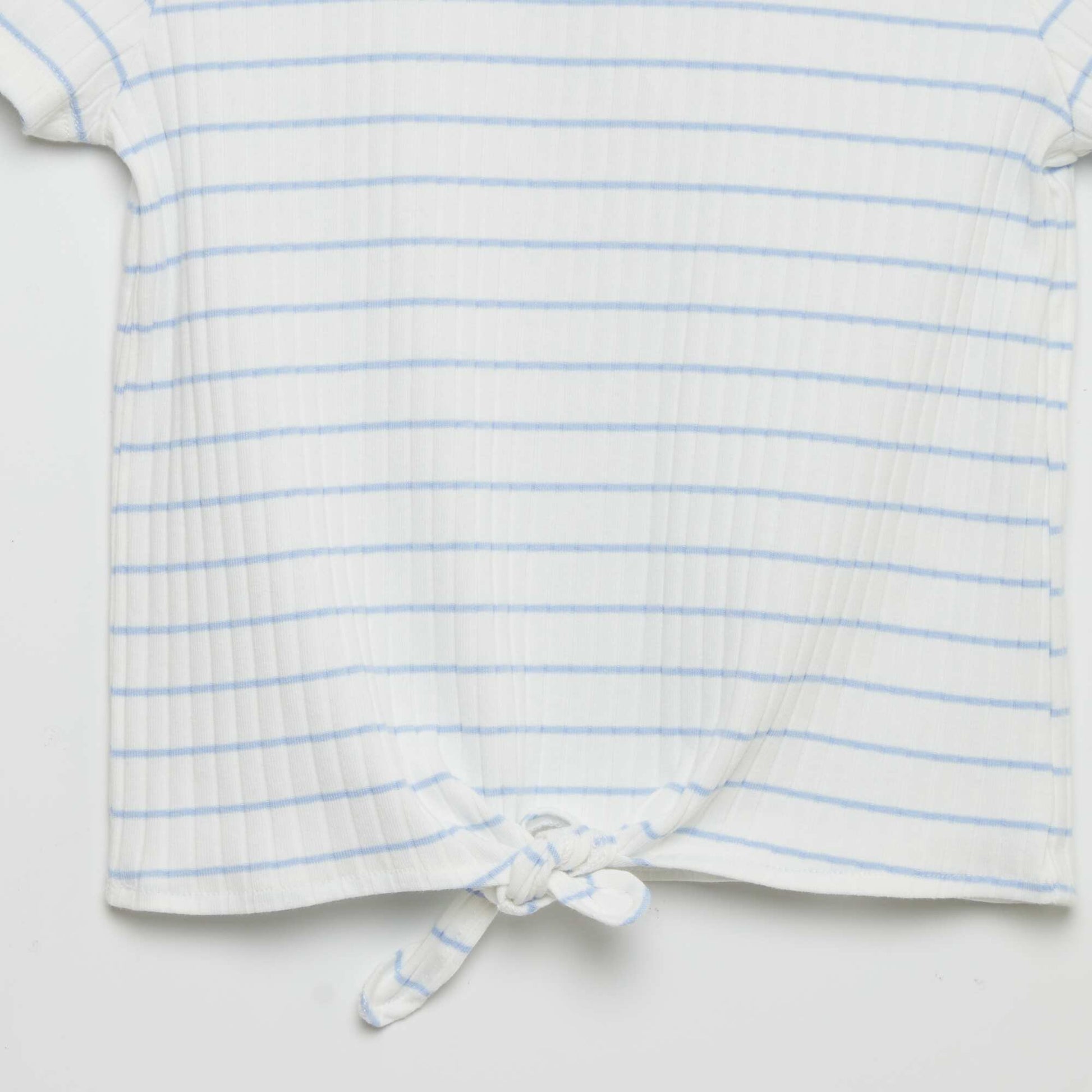 Ribbed T-shirt to tie at the hem BLUE